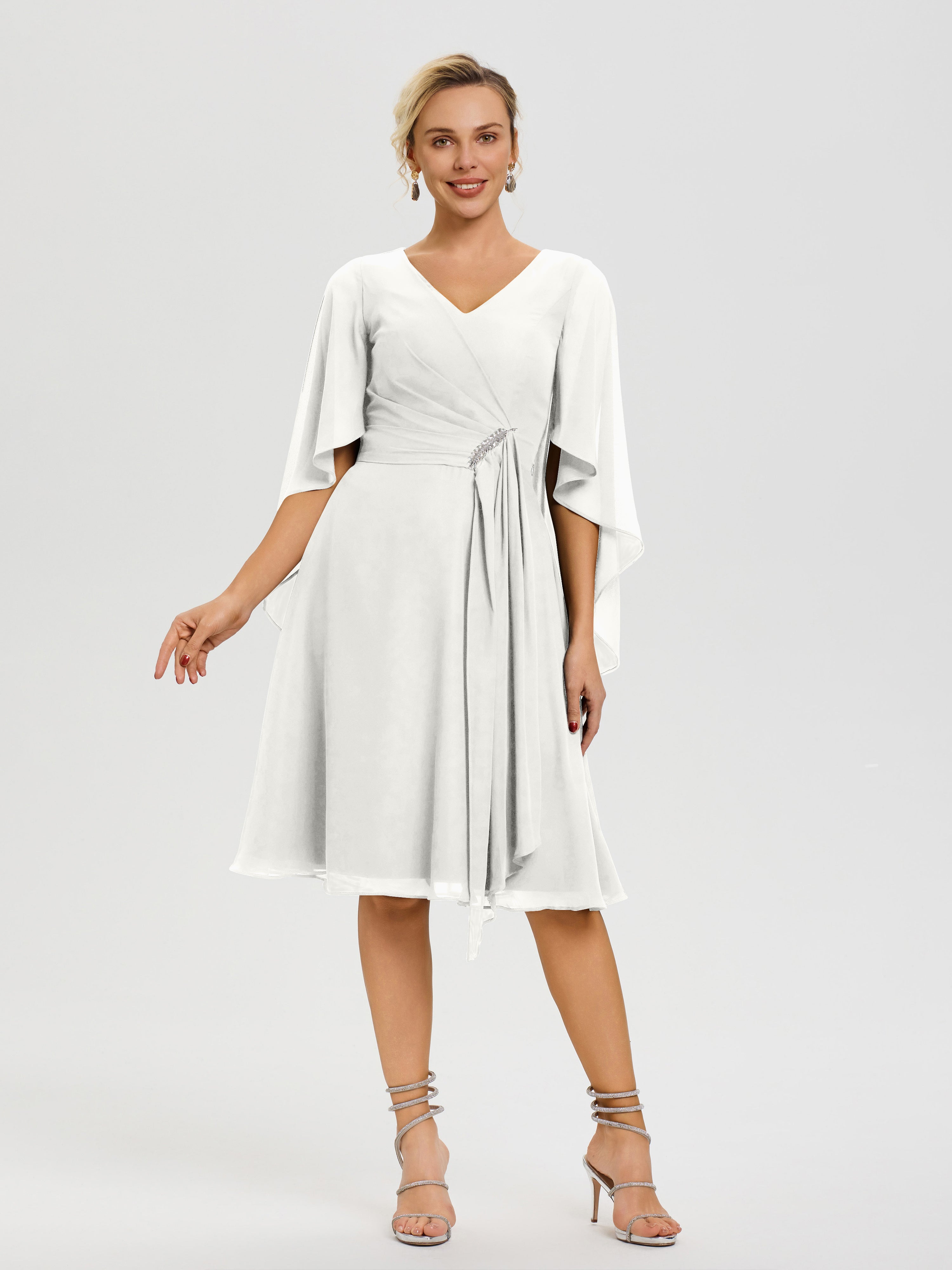 Black And Ivory Mother Of The Bride Dresses Elegant V Neck Ruffle Sleeves Back Zip Knee Length Mother Of The Bride Dresses Black And Ivory Mother Of The Bride Dresses Elegant V Neck Ruffle Sleeves Back Zip Knee Length Mother Of The Bride Dresses