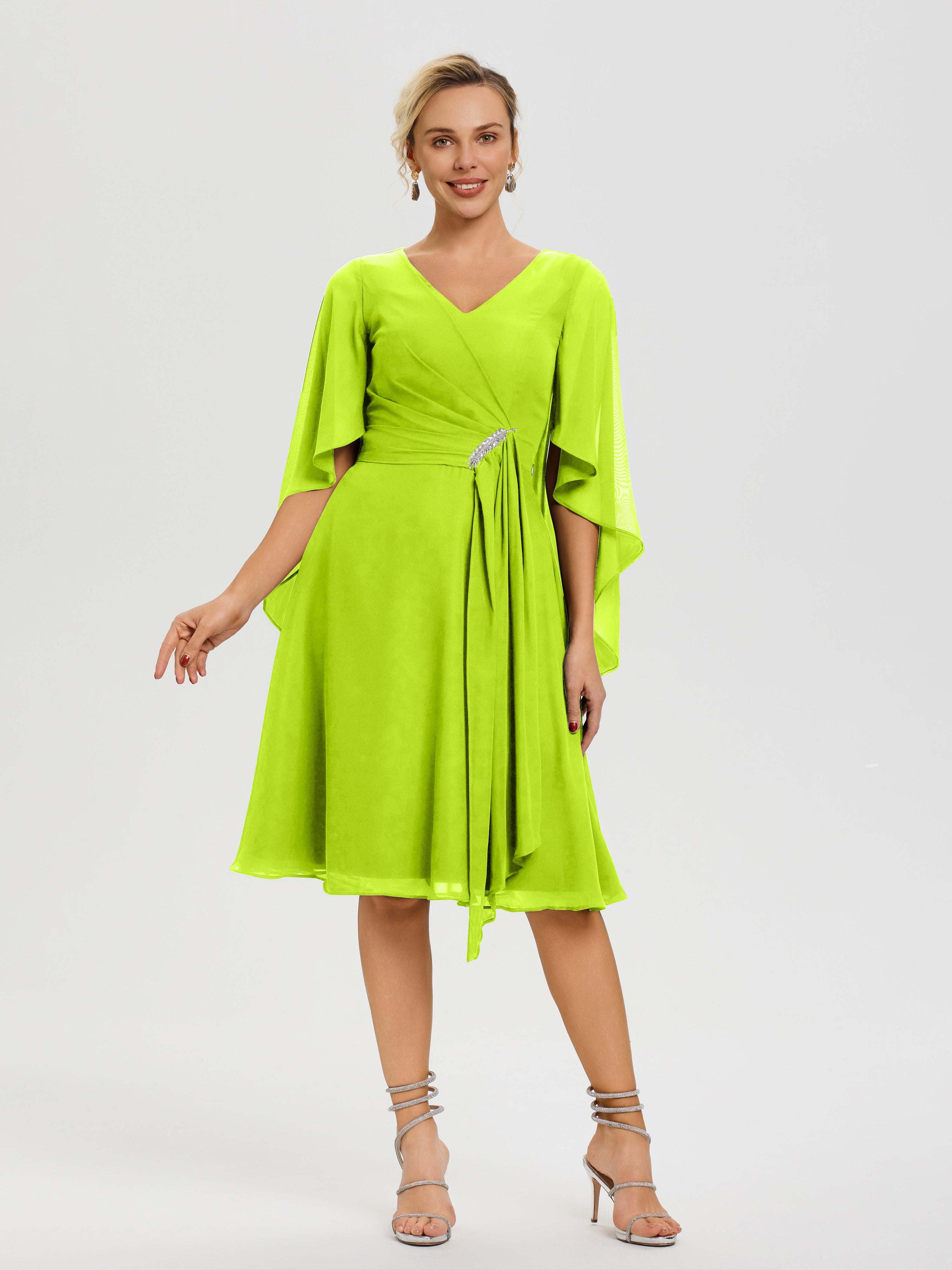 Lime Green Mother Of The Bride Dresses Elegant V Neck Ruffle Sleeves B Lime Green Mother Of The Bride Dresses Elegant V Neck Ruffle Sleeves B
