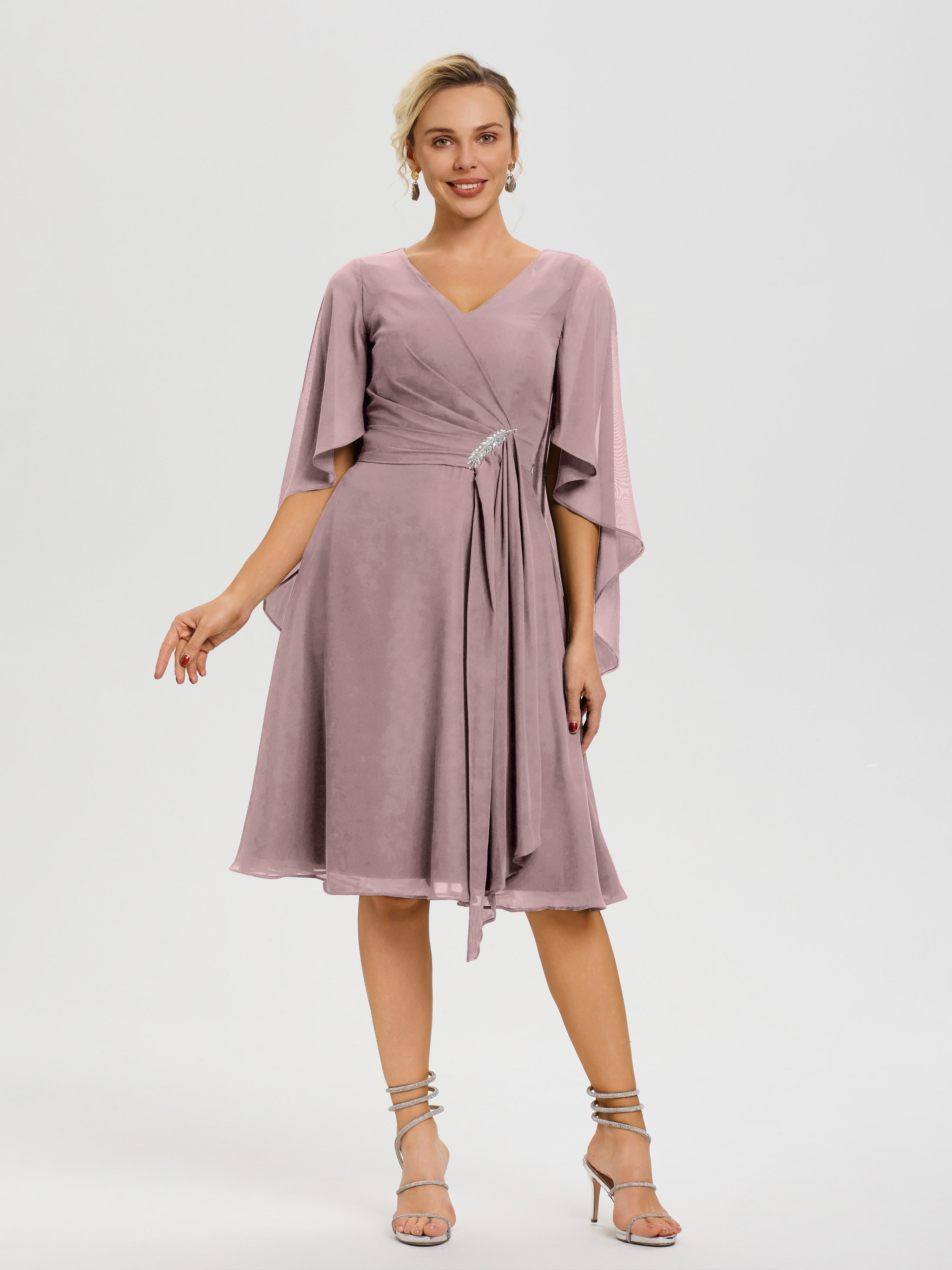 Vintage Mauve Boho Mother Of The Bride Dresses Elegant V Neck Ruffle Sleeves Back Zip Knee Length Mother Of The Bride Dresses Vintage Mauve Boho Mother Of The Bride Dresses Elegant V Neck Ruffle Sleeves Back Zip Knee Length Mother Of The Bride Dresses