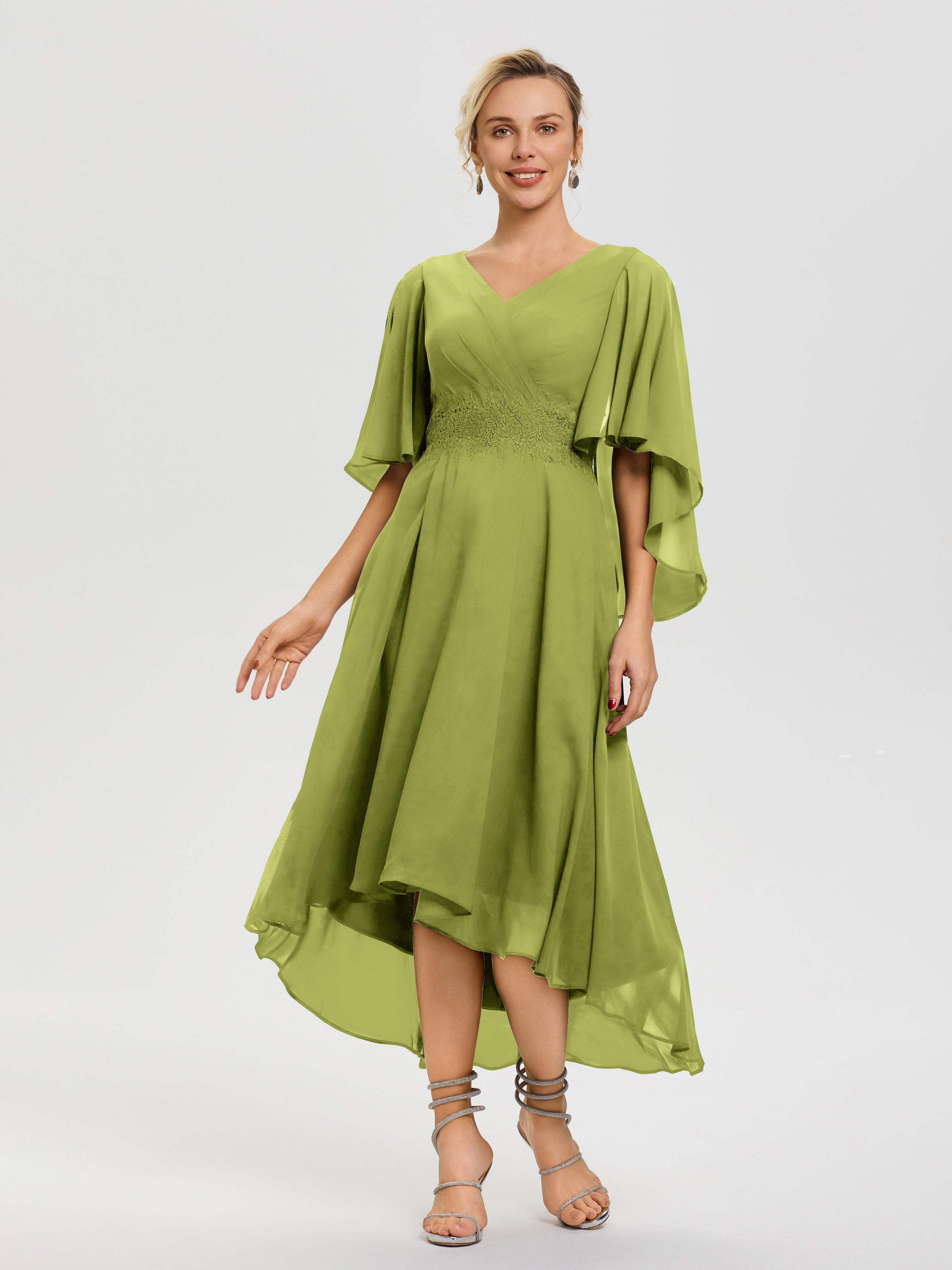 Mother Of The Bride Clover Dresses A Line Chiffon V Neck Ruffle Sleeves Appliques Waist High Low Mother Of The Bride Dresses Mother Of The Bride Clover Dresses A Line Chiffon V Neck Ruffle Sleeves Appliques Waist High Low Mother Of The Bride Dresses