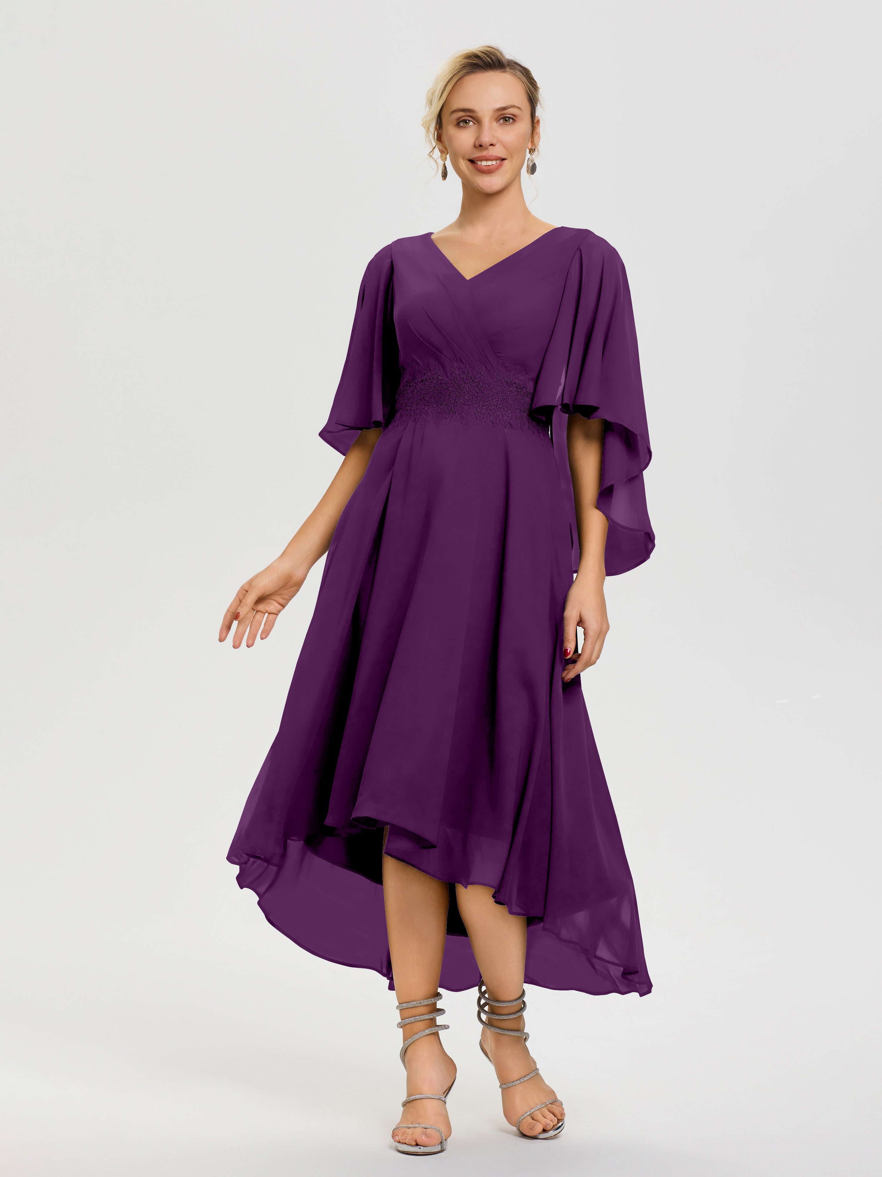 grape chiffon dress Retro Strapless Grape Purple Fungus Curled Skirt Chiffon Long Prom Dre PreppyDress