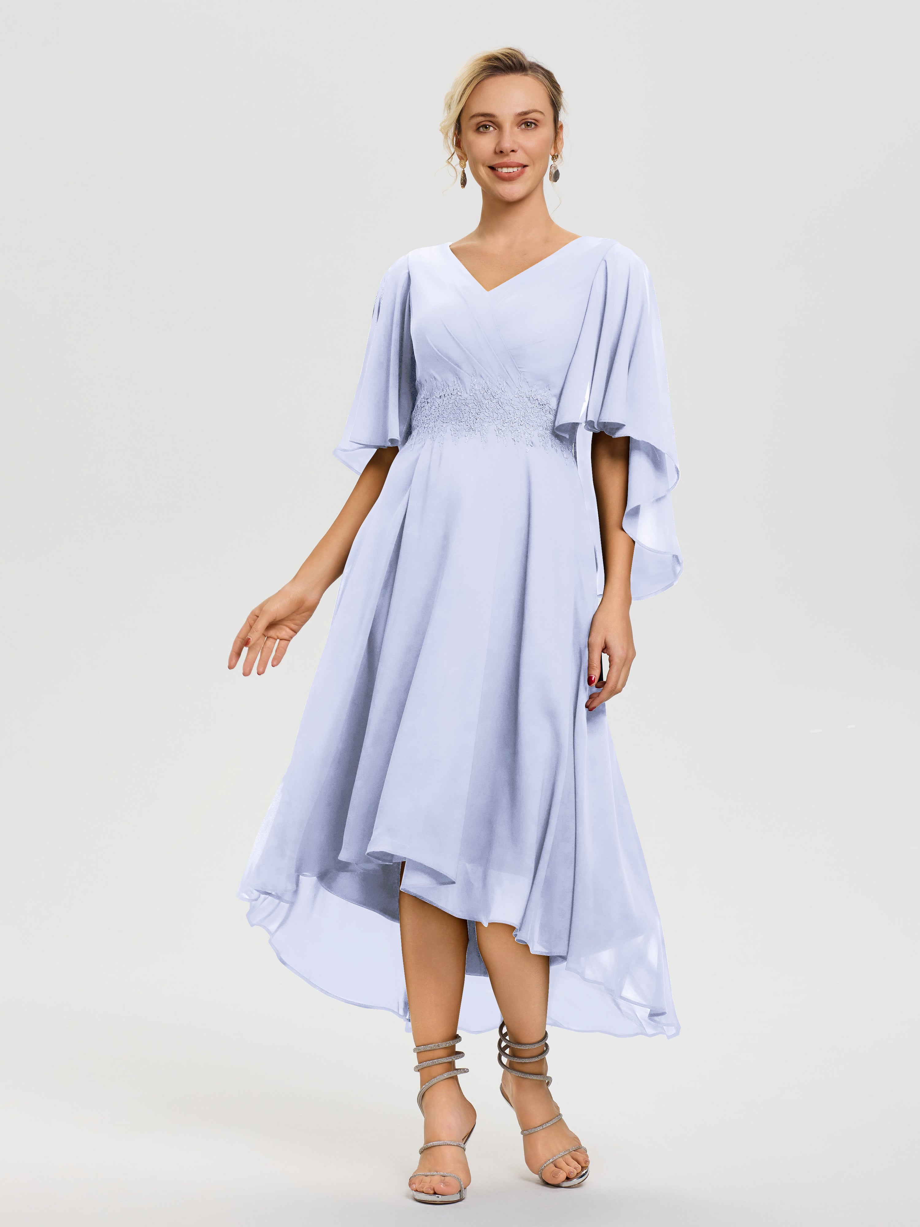 Lavender Mother Of The Bride Dress A Line Chiffon V Neck Ruffle Sleeve Lavender Mother Of The Bride Dress A Line Chiffon V Neck Ruffle Sleeve