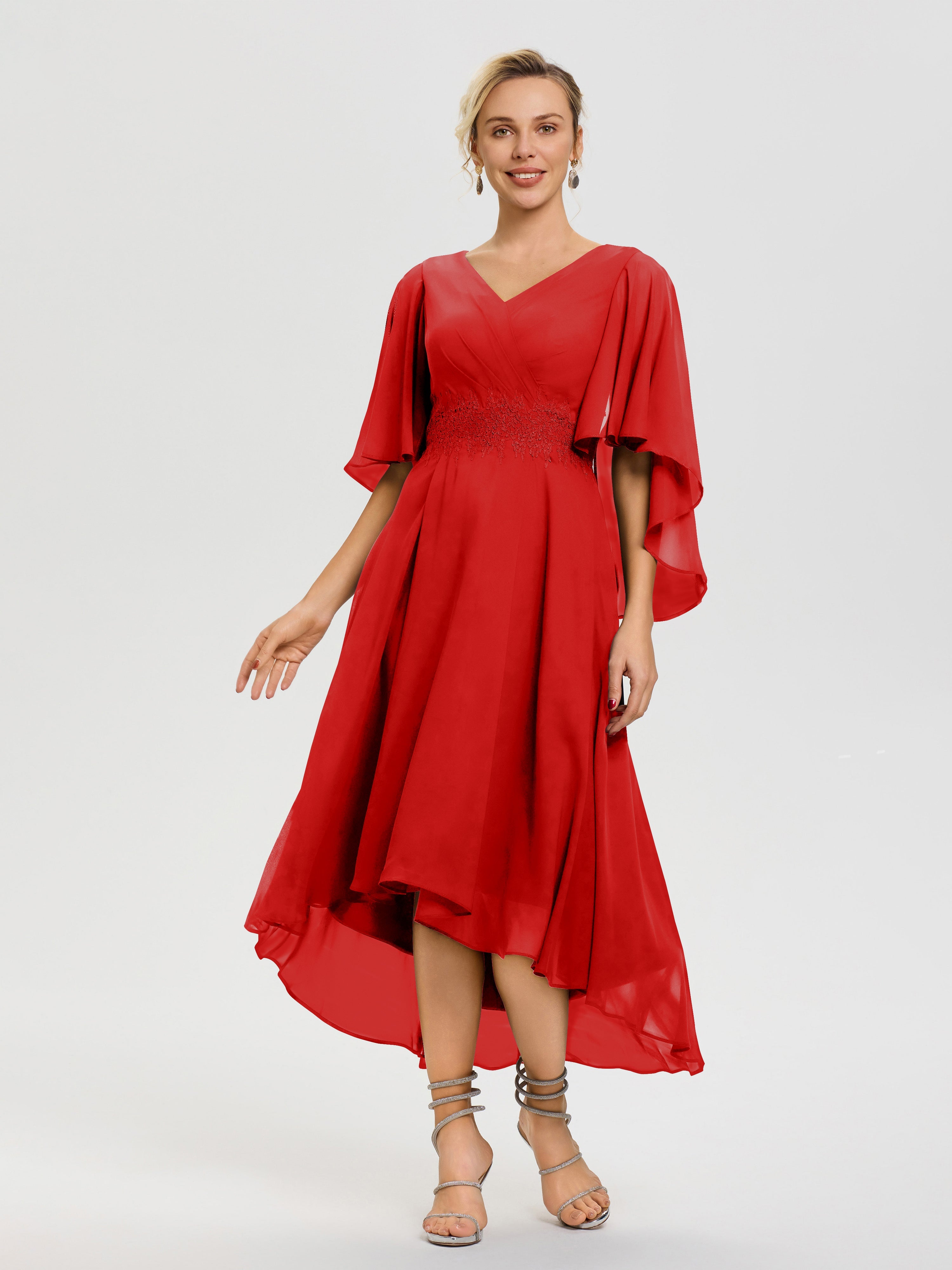 red high low chiffon dress Sherri Hill 57018