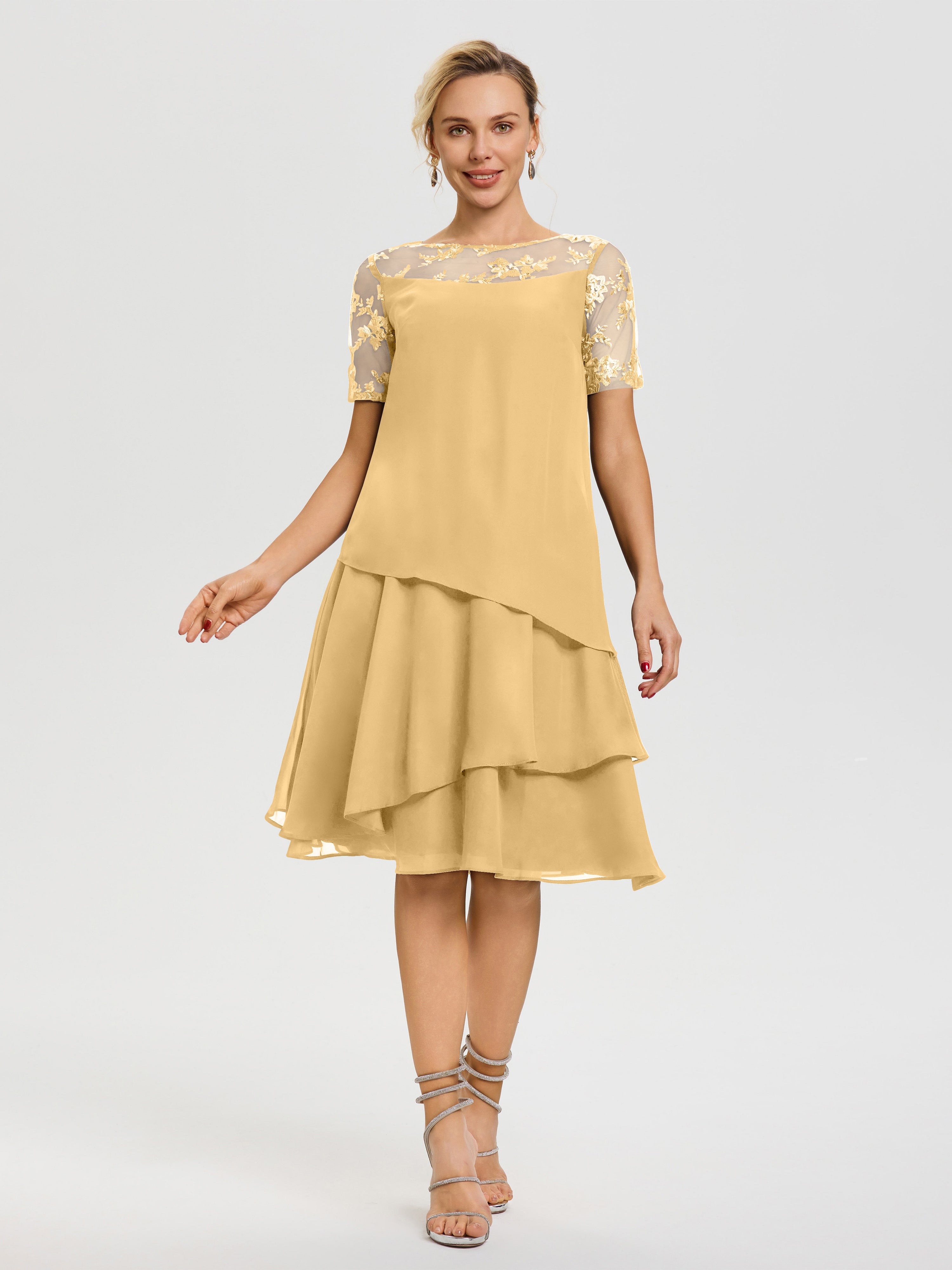 Mother Of The Bride Dresses Gold A Line Illusion Neck Short Sleeves Ru Mother Of The Bride Dresses Gold A Line Illusion Neck Short Sleeves Ru