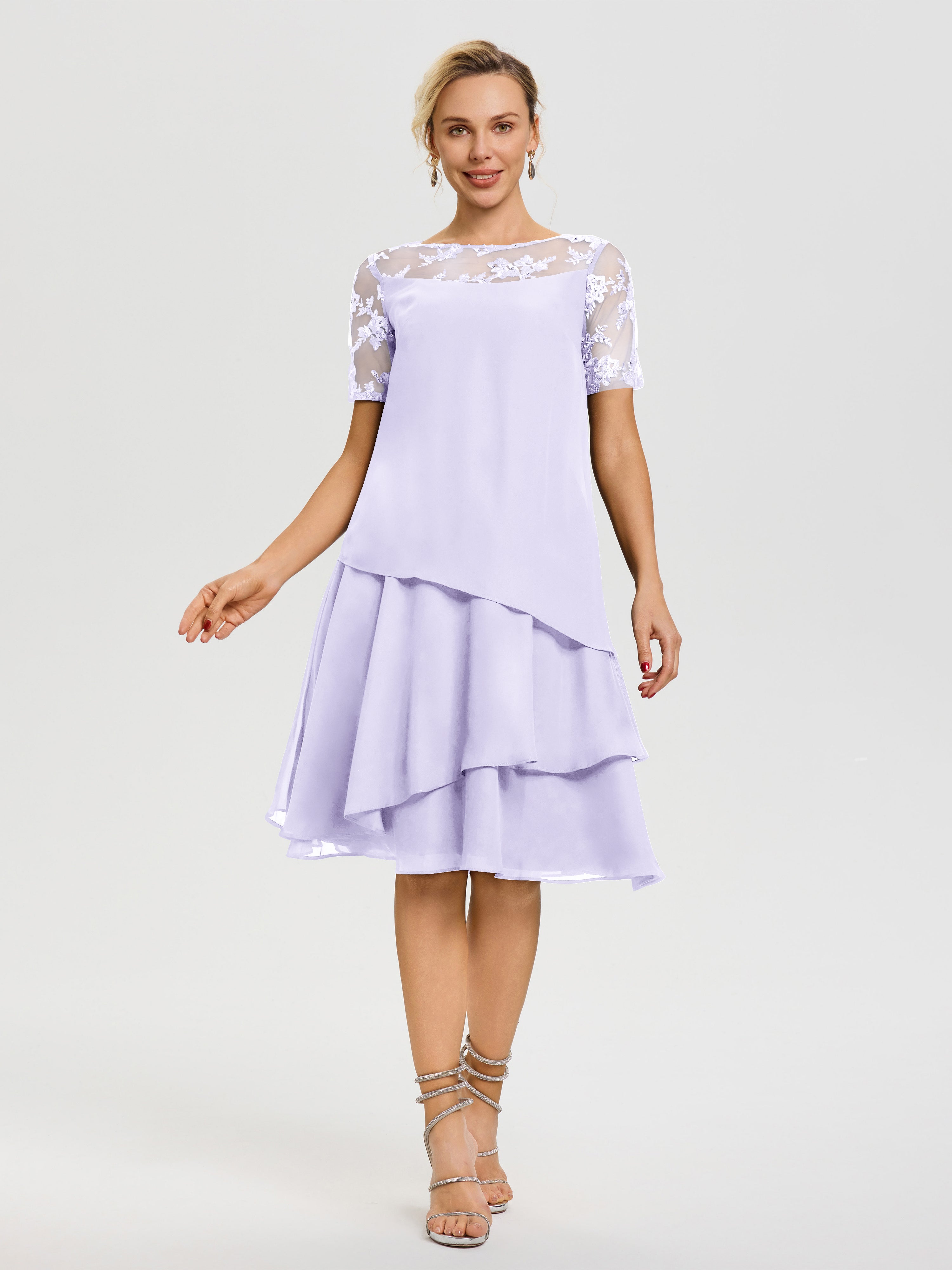 purple chiffon knee length dress Purple Chiffon V-neck Backless With Pleats Knee Length Bridesmaid Dress