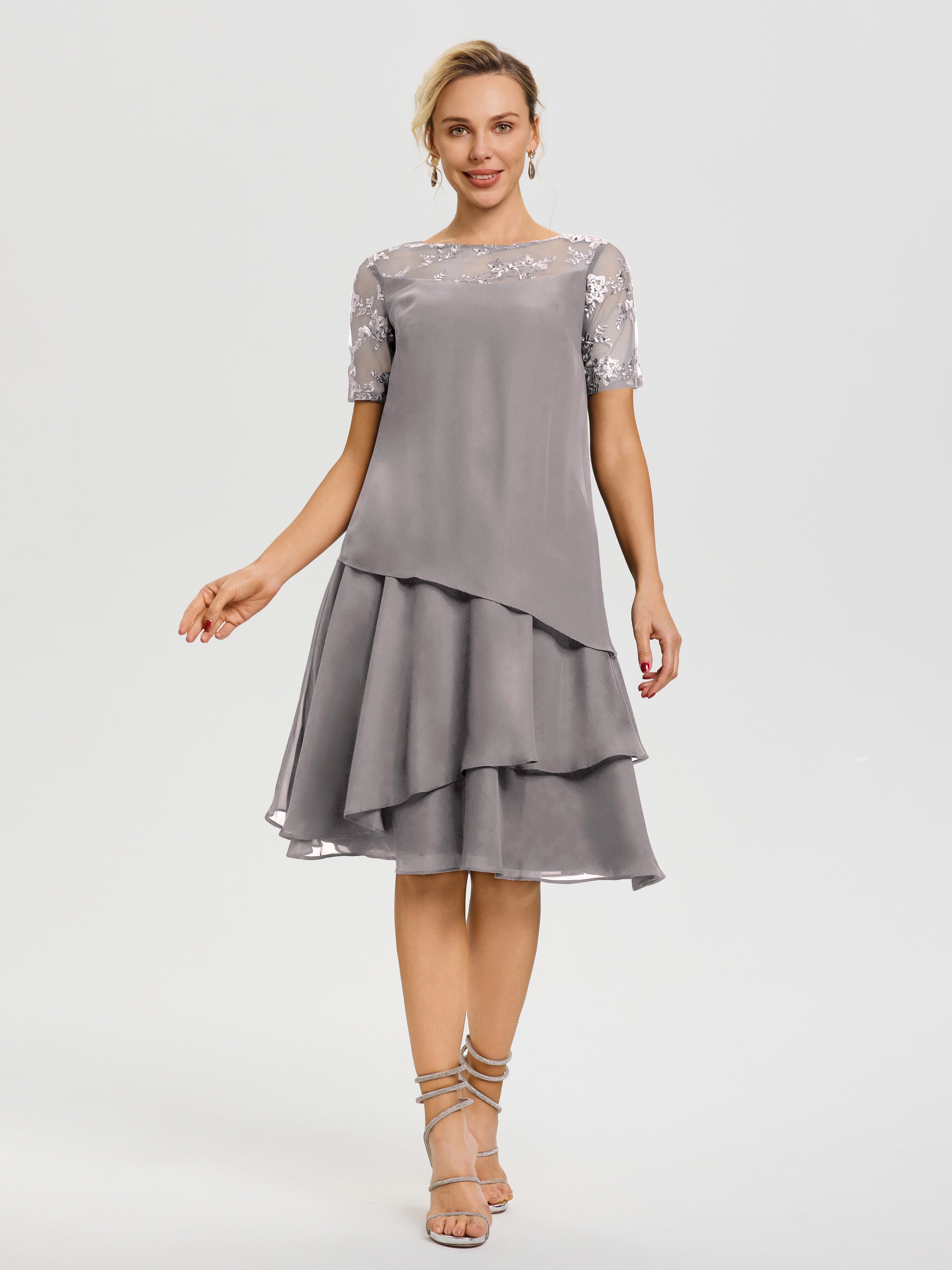 short silver mother of the bride dresses Sparkly Half Sleeves Short Silver Mother of Bride Dress