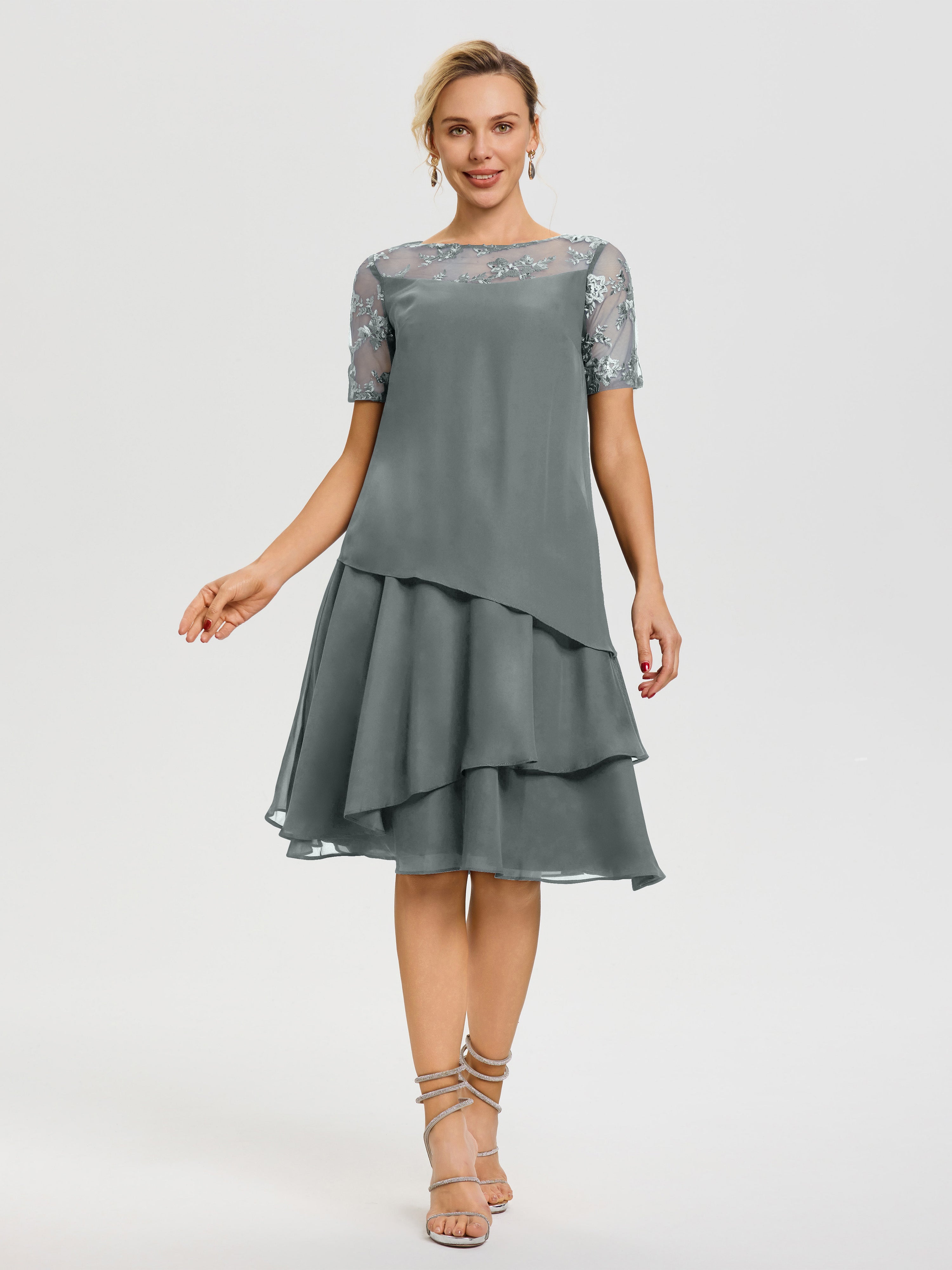 short grey mother of the bride dresses Mother of the Bride Dress Wisteria A-line V-neck Chiffon Floor-Length