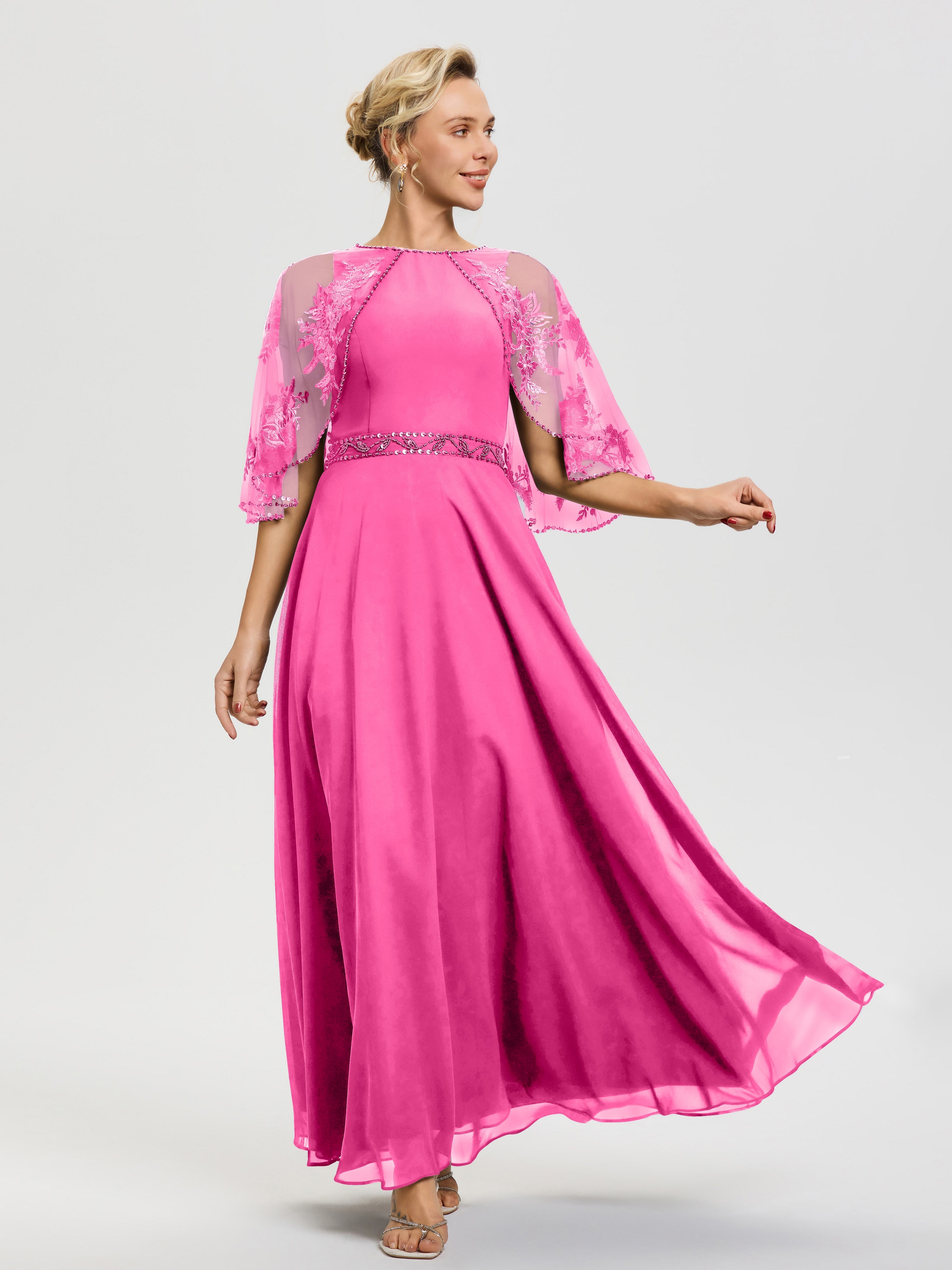 Azalea Plus Size Mother Of The Bride Dresses Beaded Cape-Sleeve Jewel Neck Chiffon Maxi Mother Of The Bride Dresses Azalea Plus Size Mother Of The Bride Dresses Beaded Cape-Sleeve Jewel Neck Chiffon Maxi Mother Of The Bride Dresses