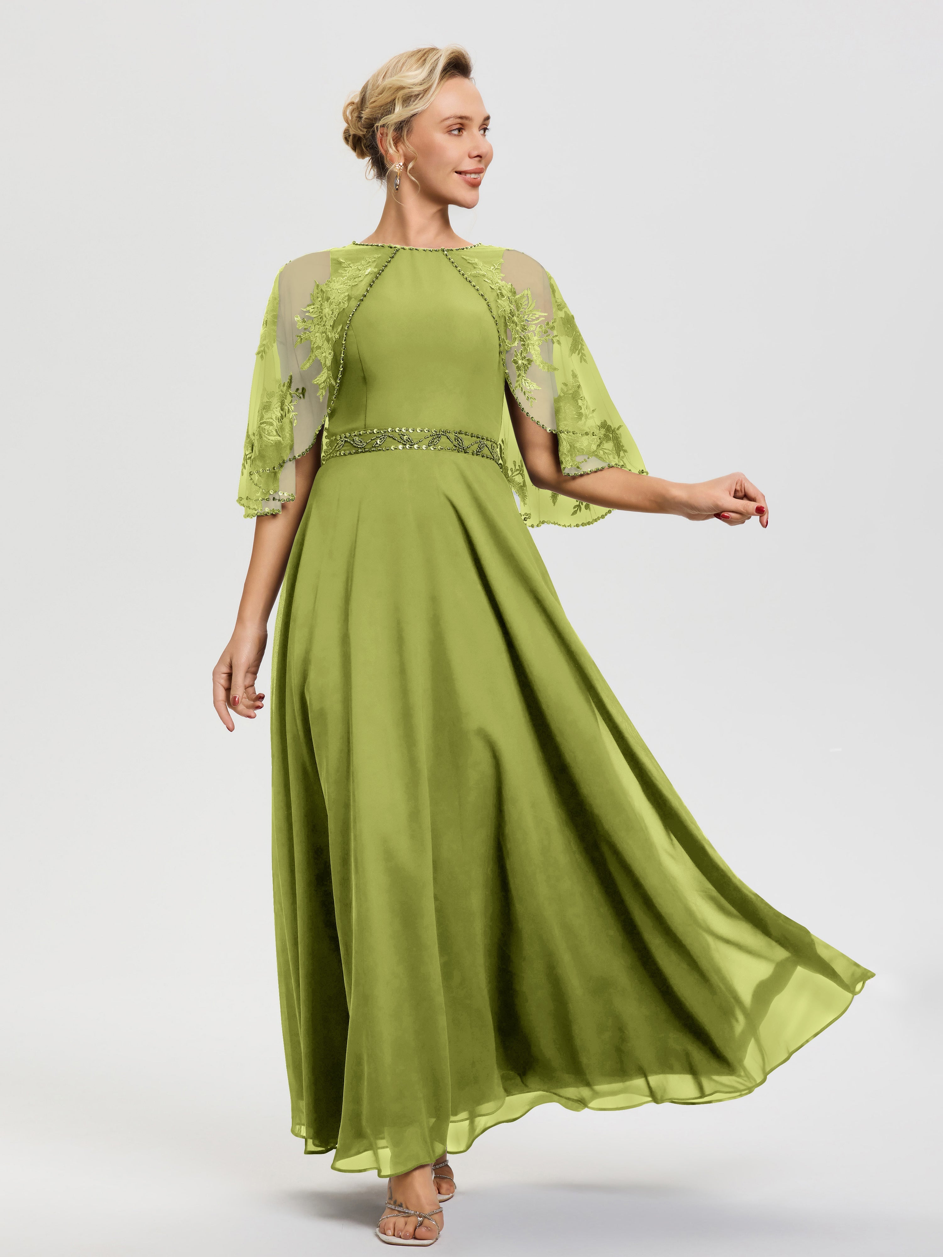 Mother Of The Bride Clover Dresses Beaded Cape-Sleeve Jewel Neck Chiffon Maxi Mother Of The Bride Dresses Mother Of The Bride Clover Dresses Beaded Cape-Sleeve Jewel Neck Chiffon Maxi Mother Of The Bride Dresses