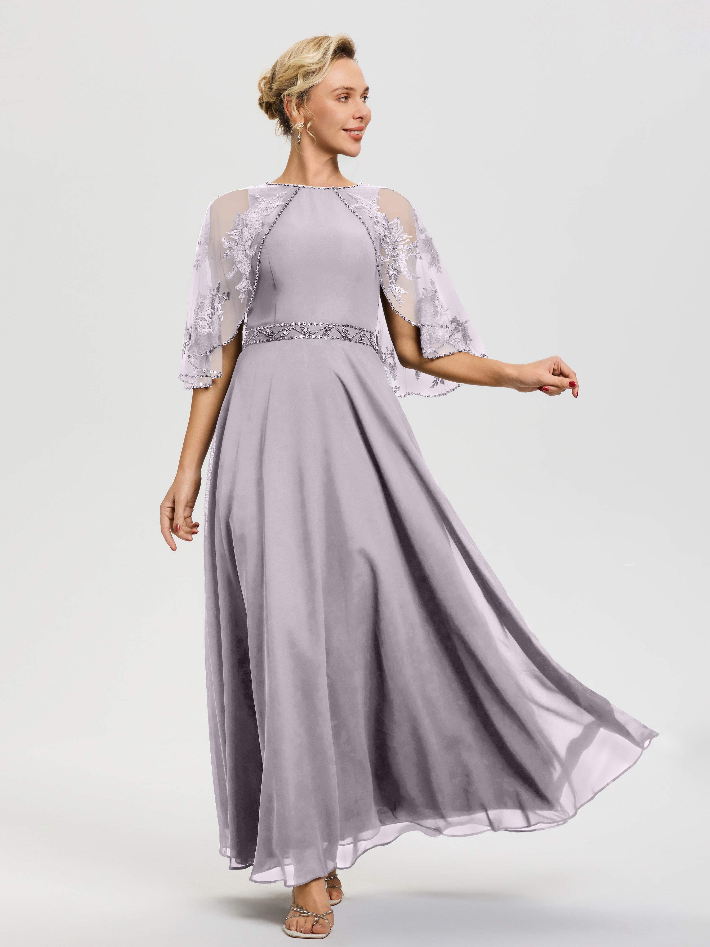 beaded neck chiffon dress Nox Anabel MF104 - Tea-Length Sequin A-line Dress