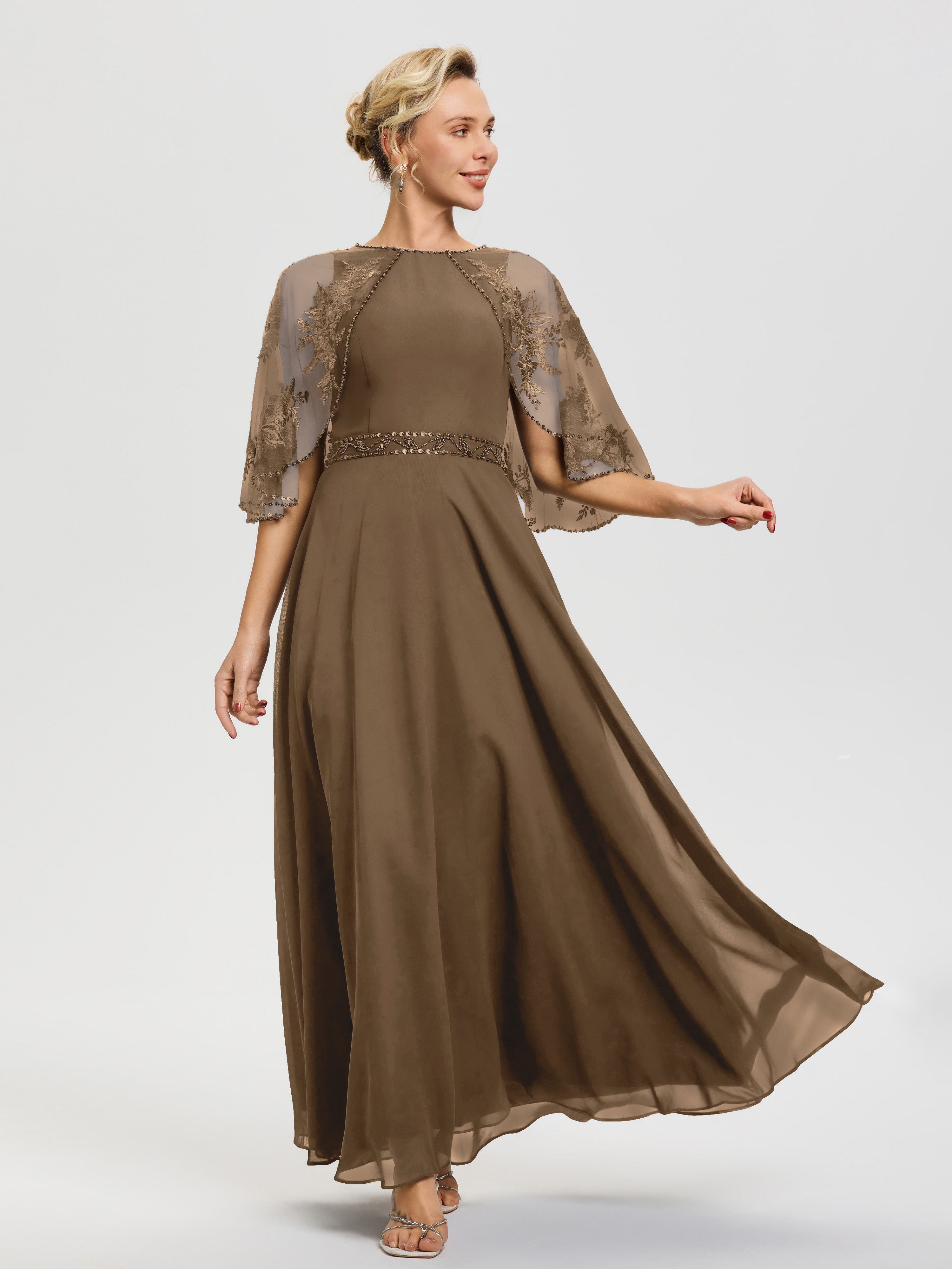 mocha chiffon maxi dress Mocha Umbrella Chiffon Modest Maxi Dress