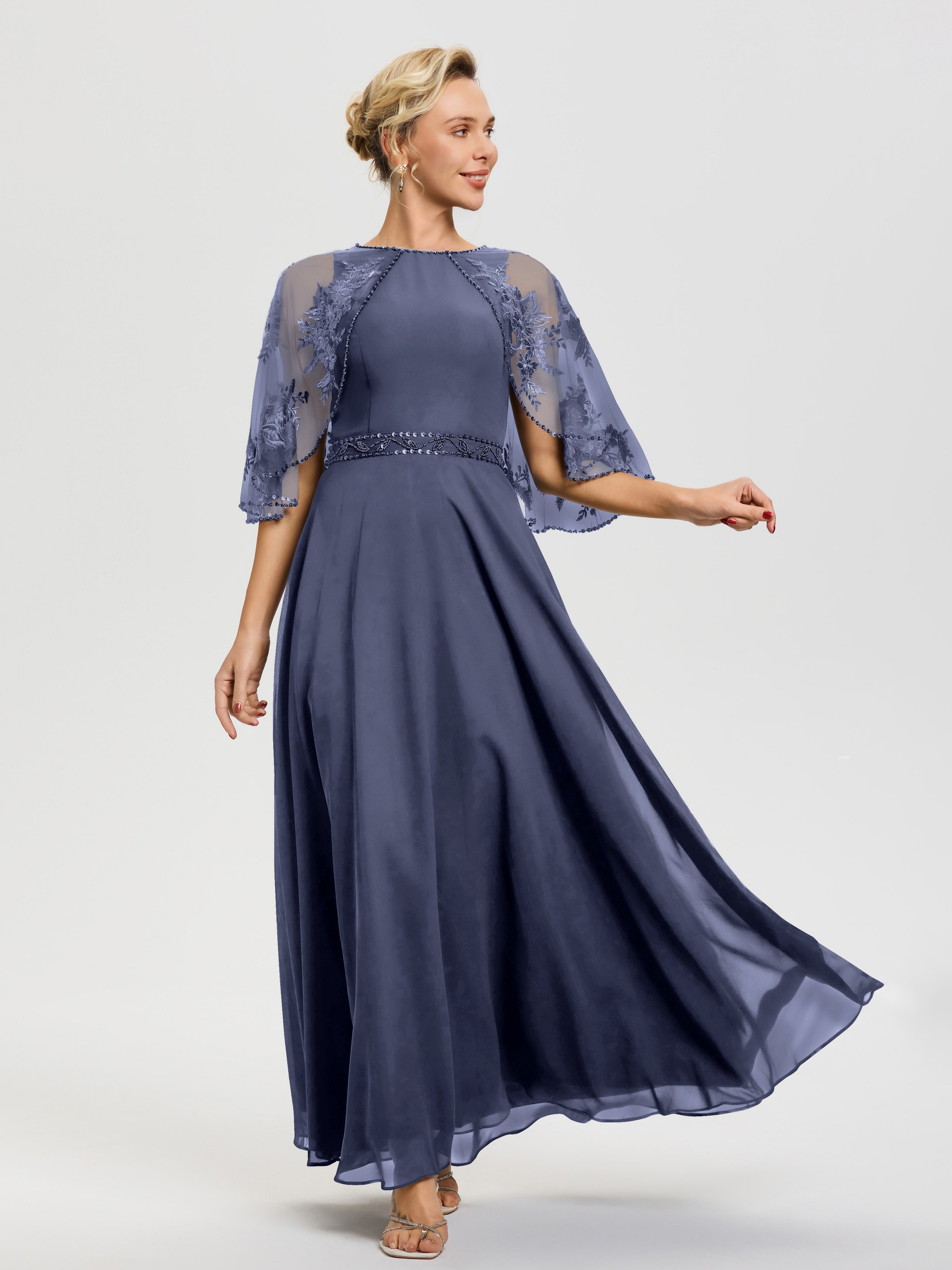 Mother Of The Bride Dress Stormy Beaded Cape-Sleeve Jewel Neck Chiffon Maxi Mother Of The Bride Dresses Mother Of The Bride Dress Stormy Beaded Cape-Sleeve Jewel Neck Chiffon Maxi Mother Of The Bride Dresses