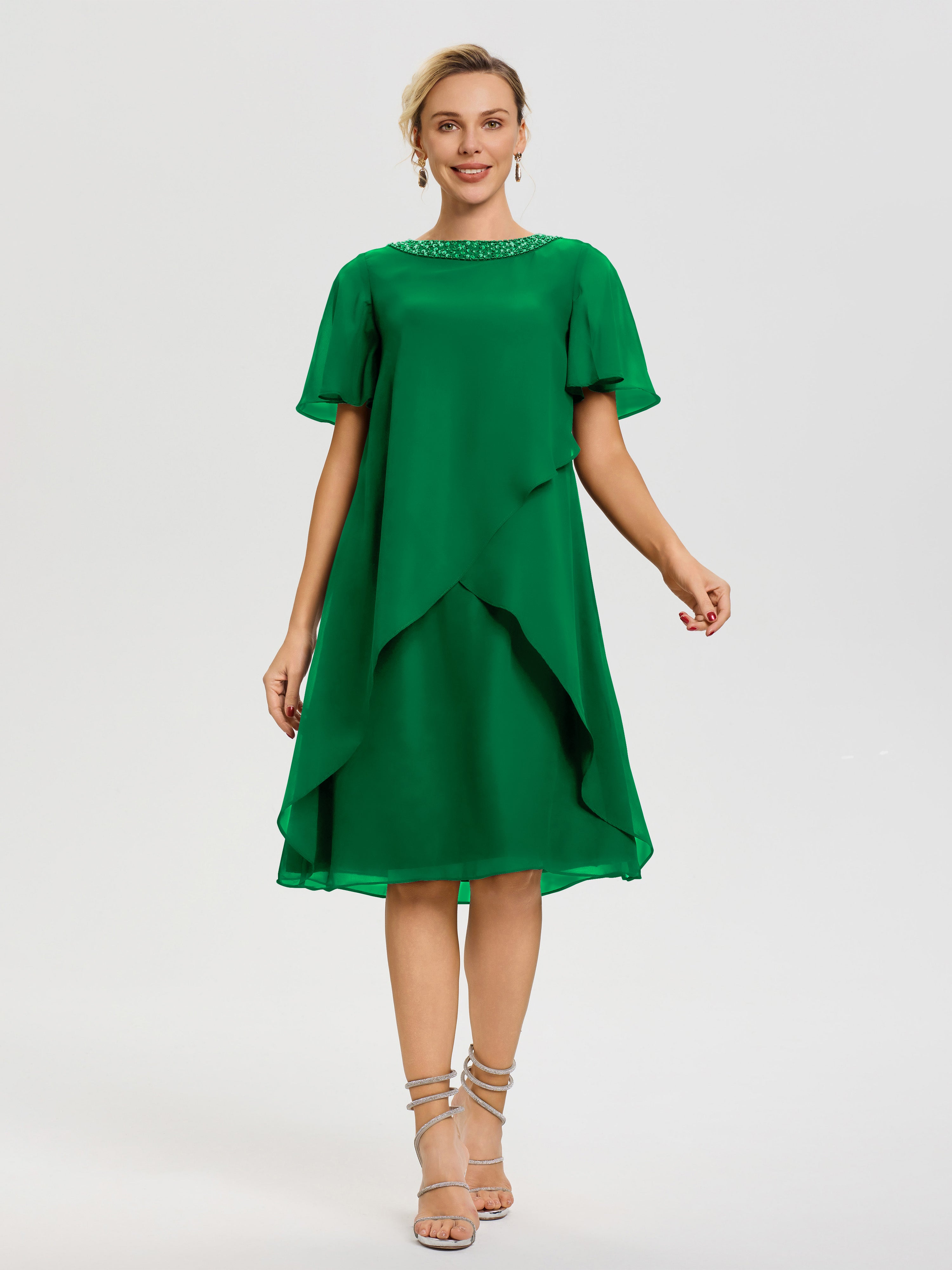 Emerald Green Mother Of The Bride Jewel A-Line Short Sleeves Beading K Emerald Green Mother Of The Bride Jewel A-Line Short Sleeves Beading K