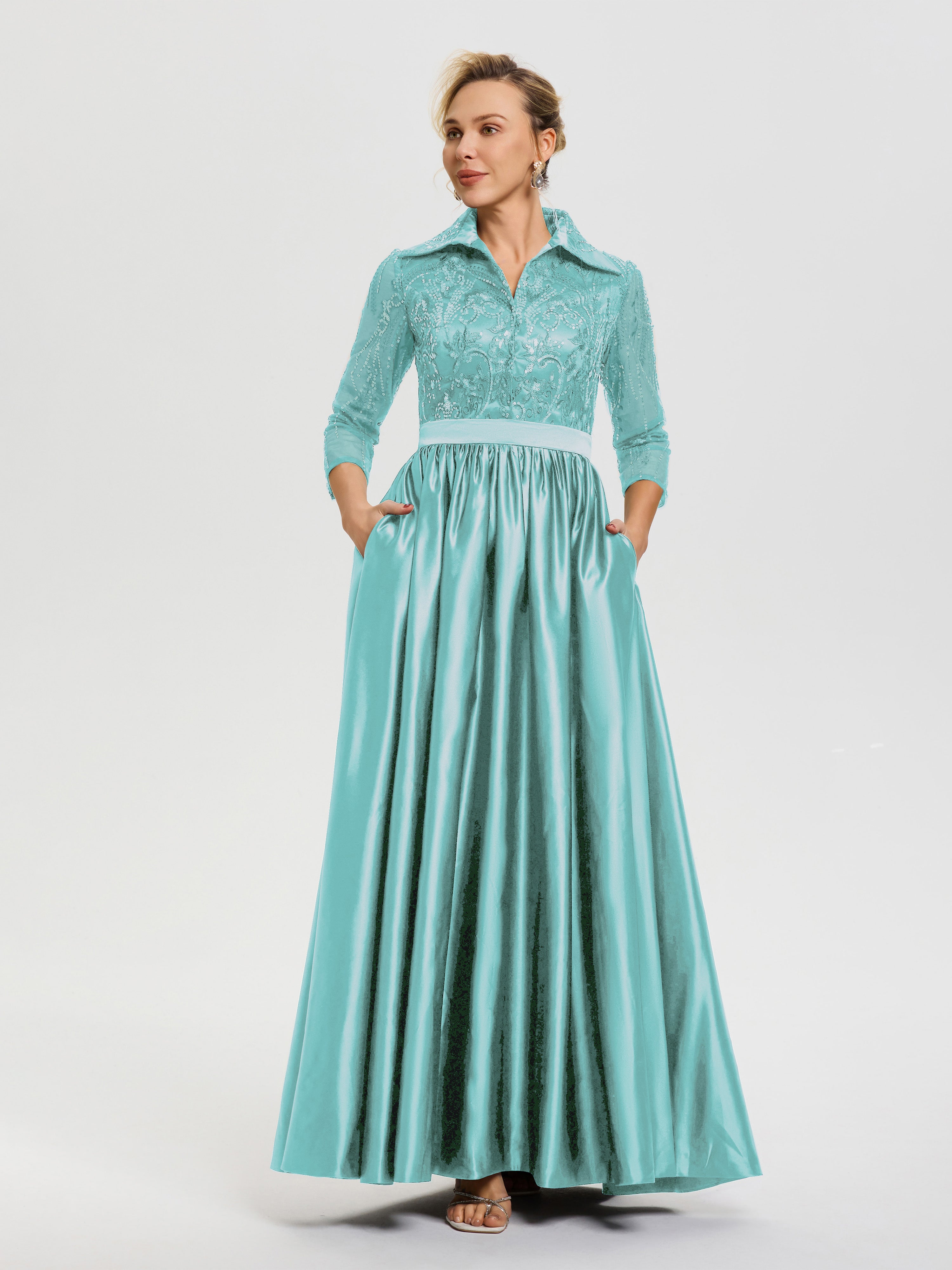 turquoise long sleeve lace dress Luxury Turquoise Long Sleeve Evening Dress with Overskirt SS183