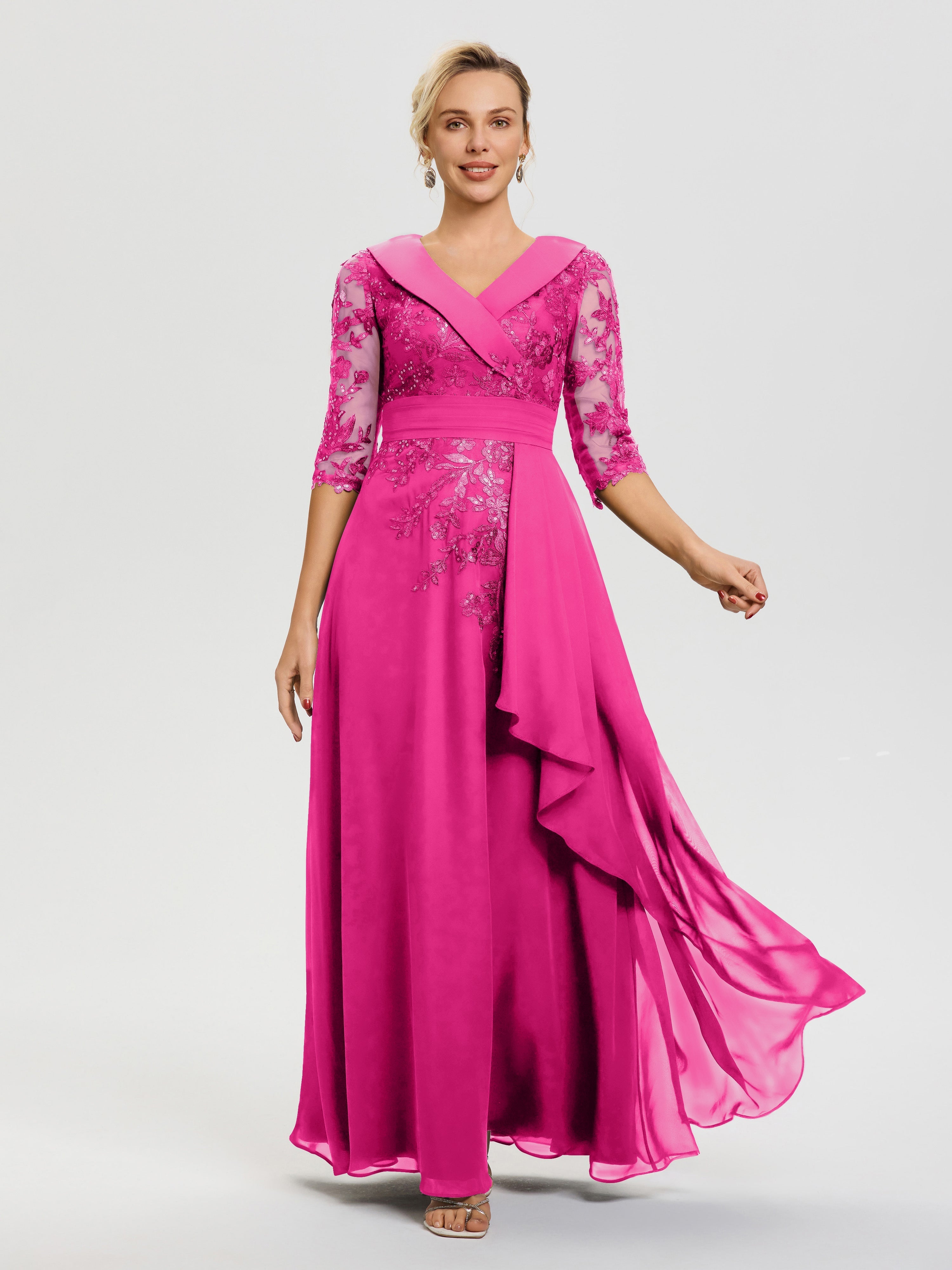 mother of the bride hot pink dresses tea length mother bride dress A-Line Tea Length Satin Mother of the Bride Dresses COCOMELODY CM0344, Hot Fuchsia-parroquiadesanalbertomagno.com