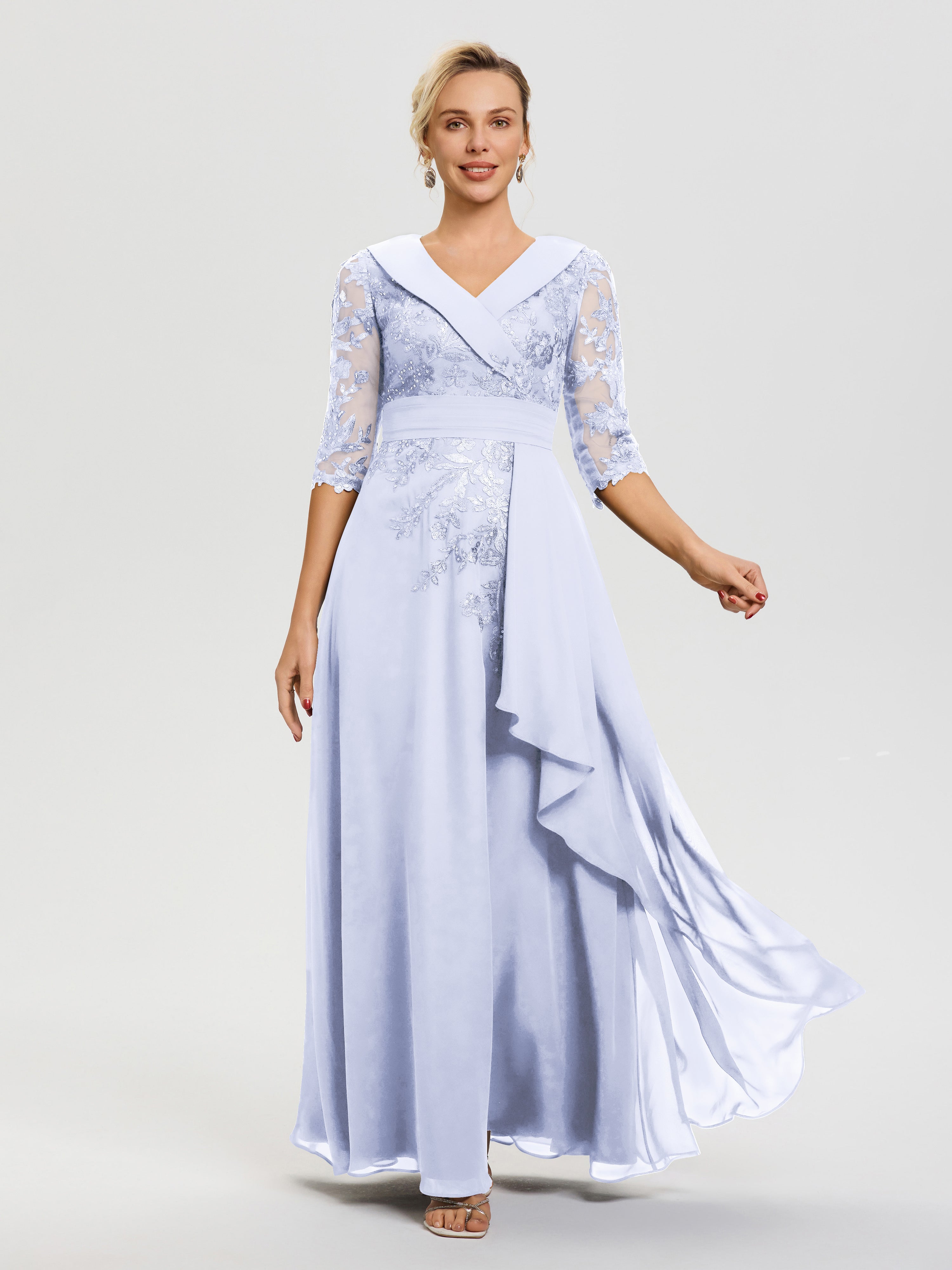 Mother Of The Bride Dress Lavender A Line V Neck 3/4 Illusion Sleeves Appliqued Chiffon Floor Length Mother Of The Bride Dresses Mother Of The Bride Dress Lavender A Line V Neck 3/4 Illusion Sleeves Appliqued Chiffon Floor Length Mother Of The Bride Dresses
