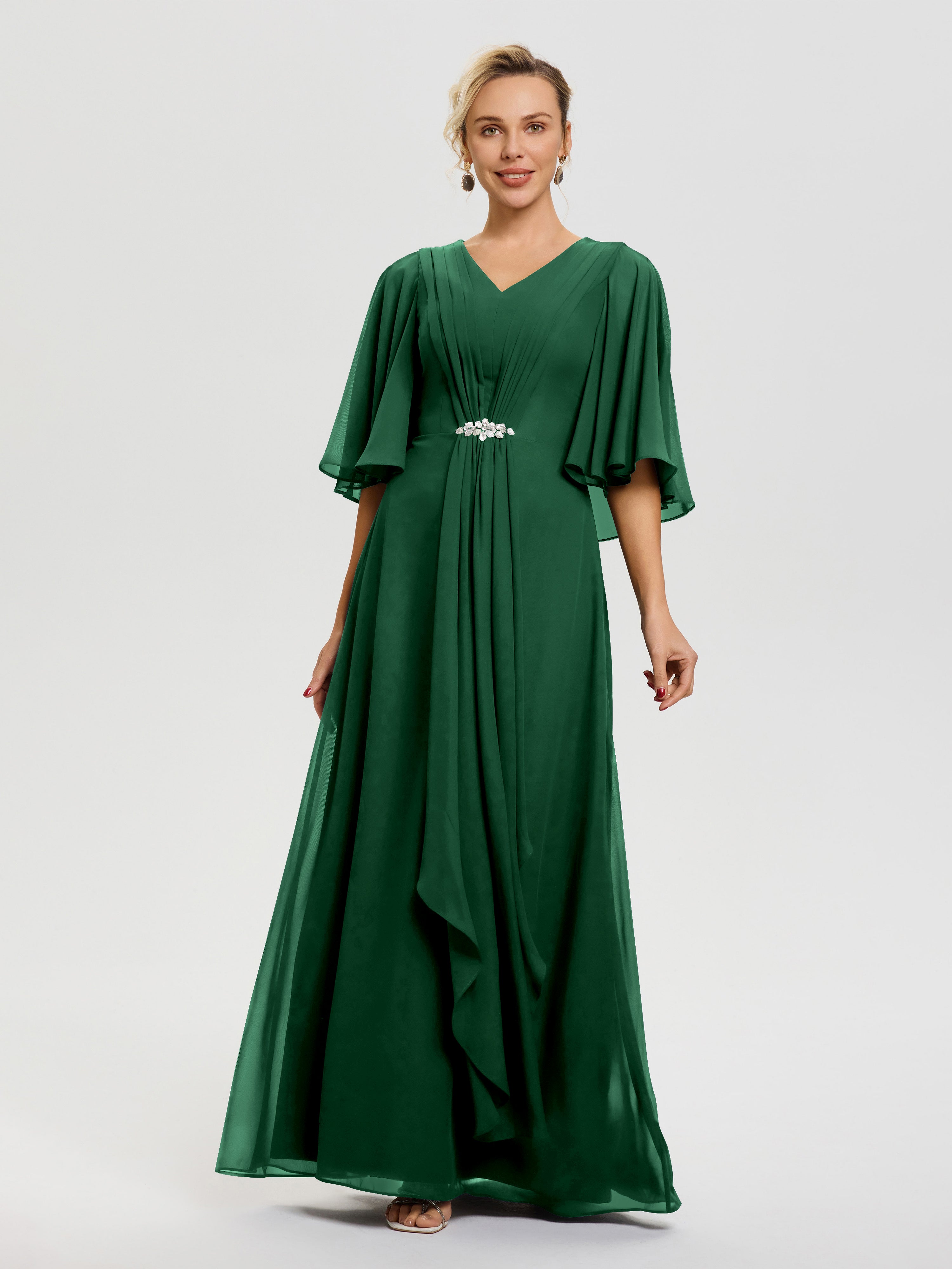 white christmas dresses Front Twist Satin Dress – Long Sleeve Satin Maxi in Emerald Green Small / Satin / Emerald main image 1