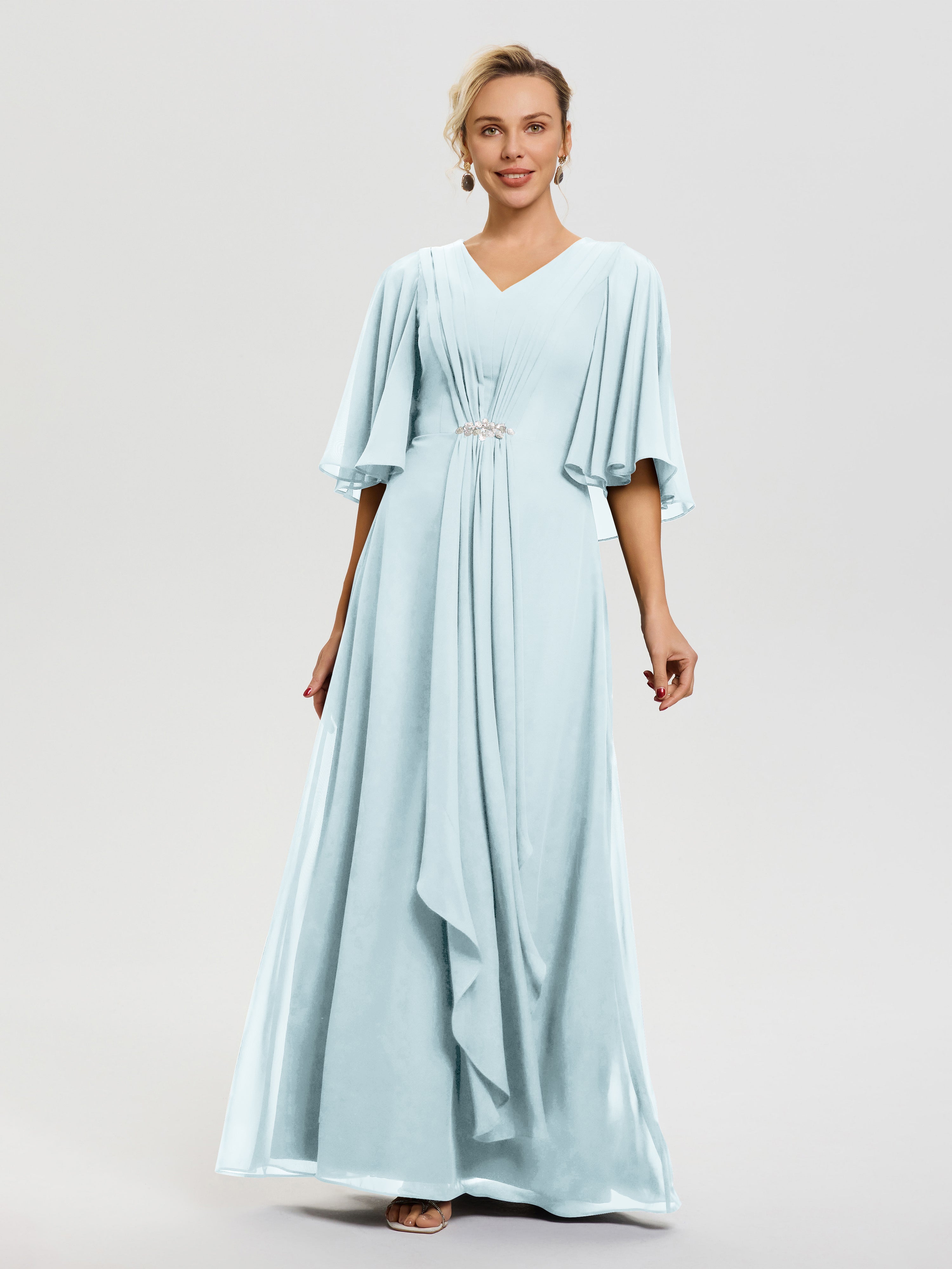 slim fit dress slacks Two-Tone V-Neck Flowy A-Line Evening Dress Mother of The Bride Gown main image 1