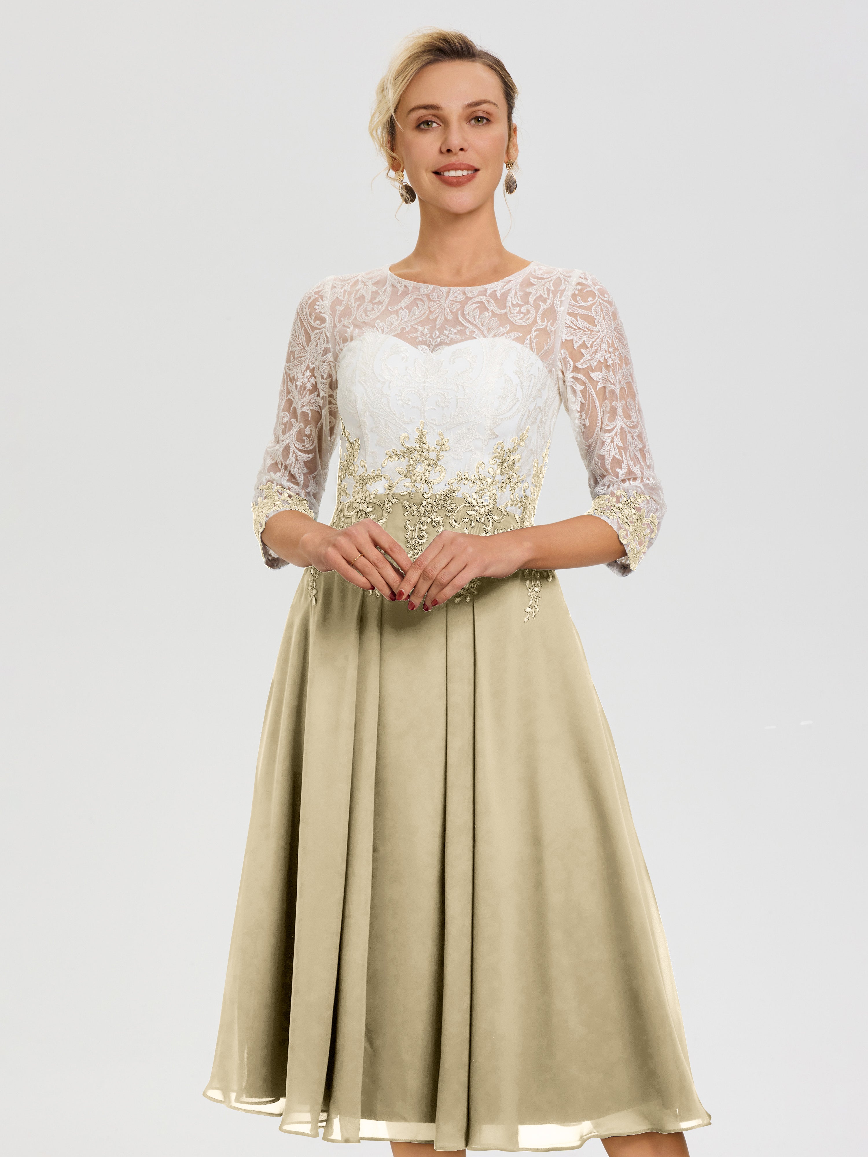 Champagne Dress For Wedding Mother Of The Bride Illusion Sleeves Sweet Champagne Dress For Wedding Mother Of The Bride Illusion Sleeves Sweet