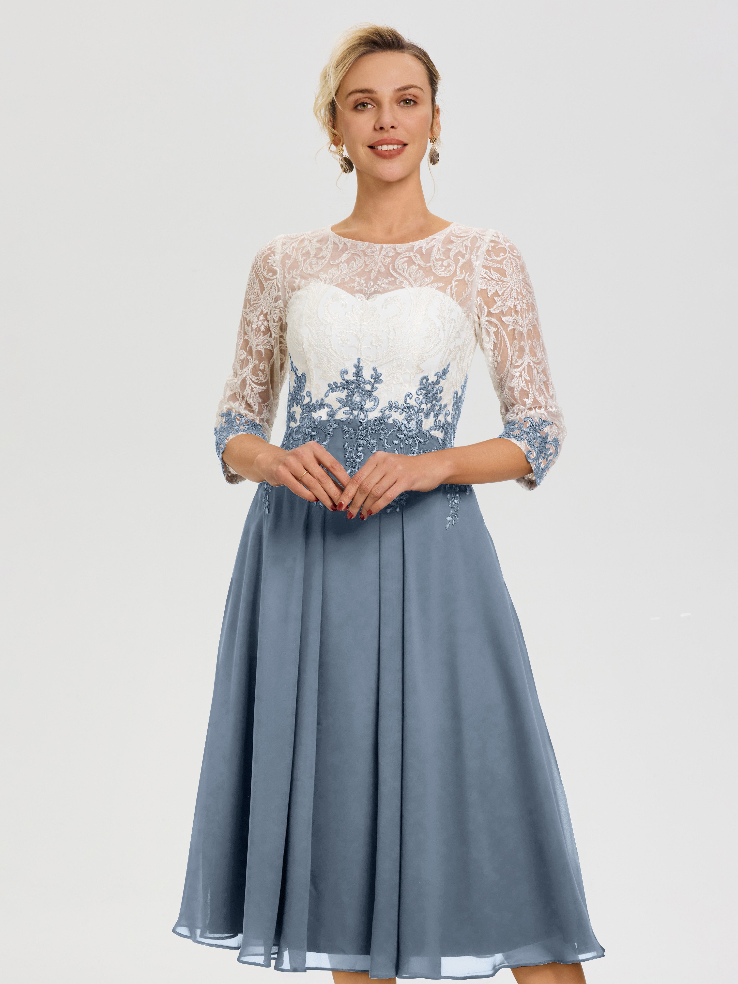 Lace Dress Dusty Blue Knee Length Dress Dusty Blue Mother Of The Bride Illusion Sleeves Sweetheart Lace Dress Dusty Blue Knee Length Dress Dusty Blue Mother Of The Bride Illusion Sleeves Sweetheart
