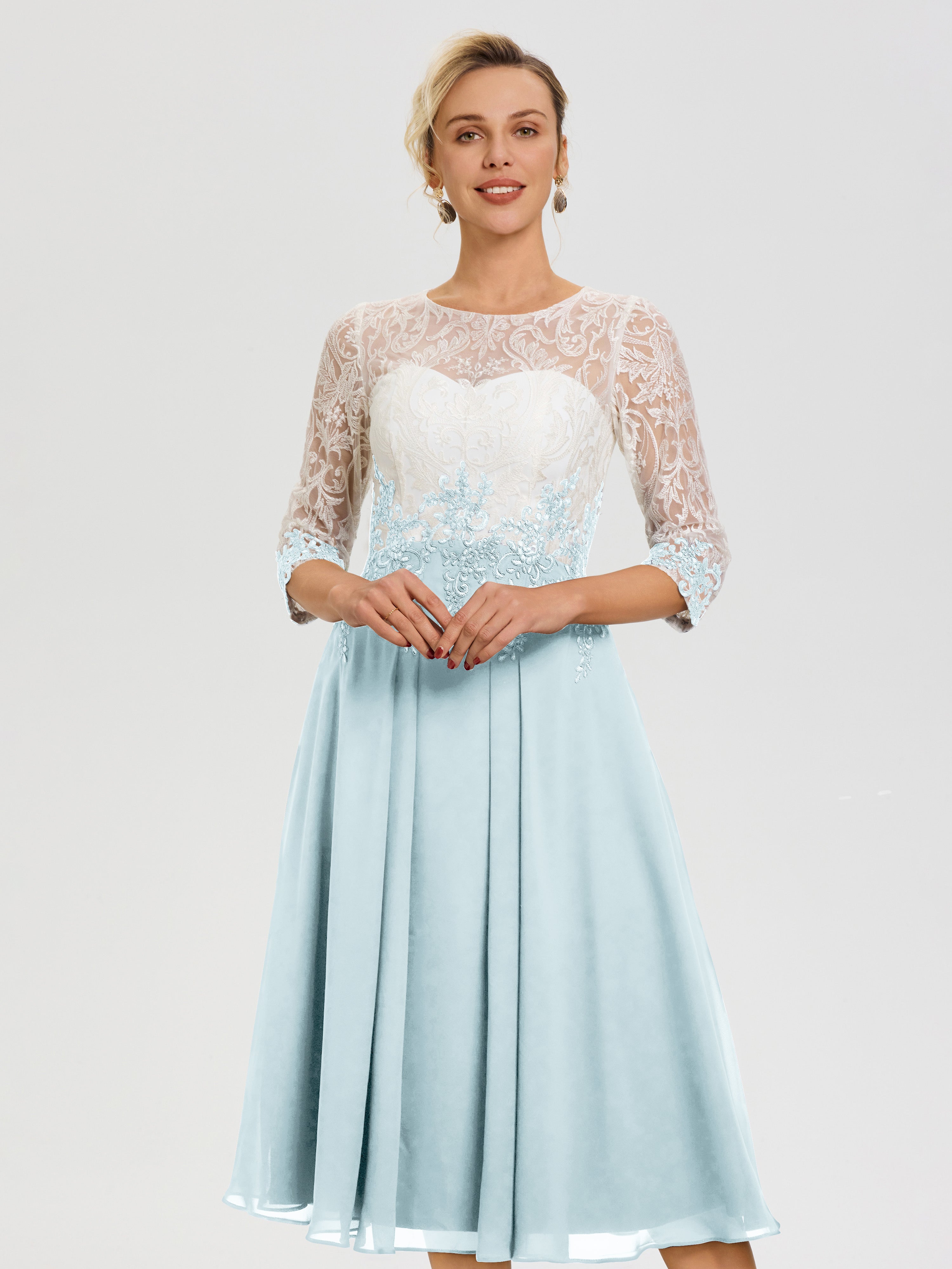 mother of the groom cocktail dresses Mist Mother Of The Groom Dress Illusion Sleeves Sweetheart Lace Appliq