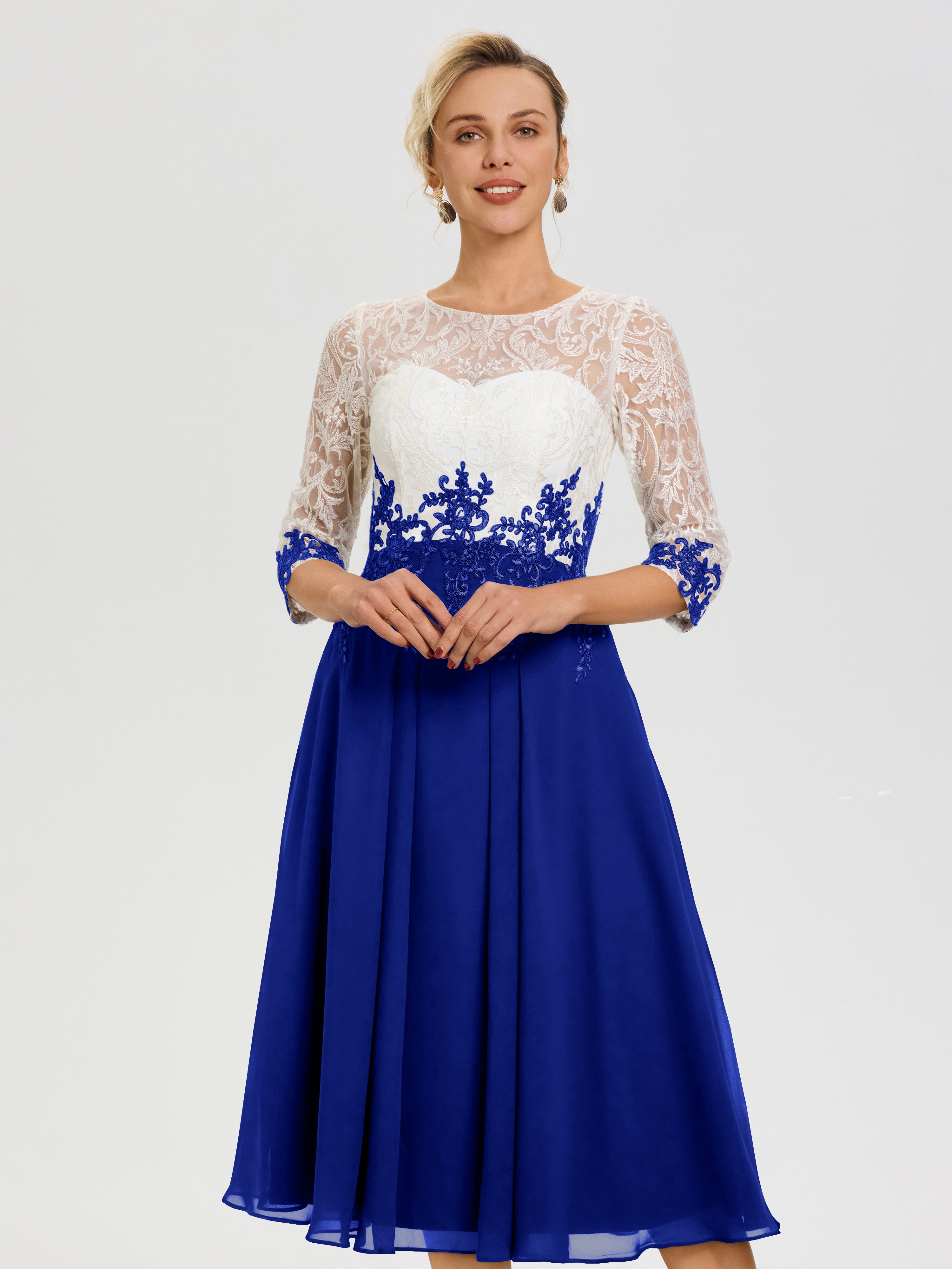 Royal Blue Mother Of Bride Dress Illusion Sleeves Sweetheart Lace Appl Royal Blue Mother Of Bride Dress Illusion Sleeves Sweetheart Lace Appl