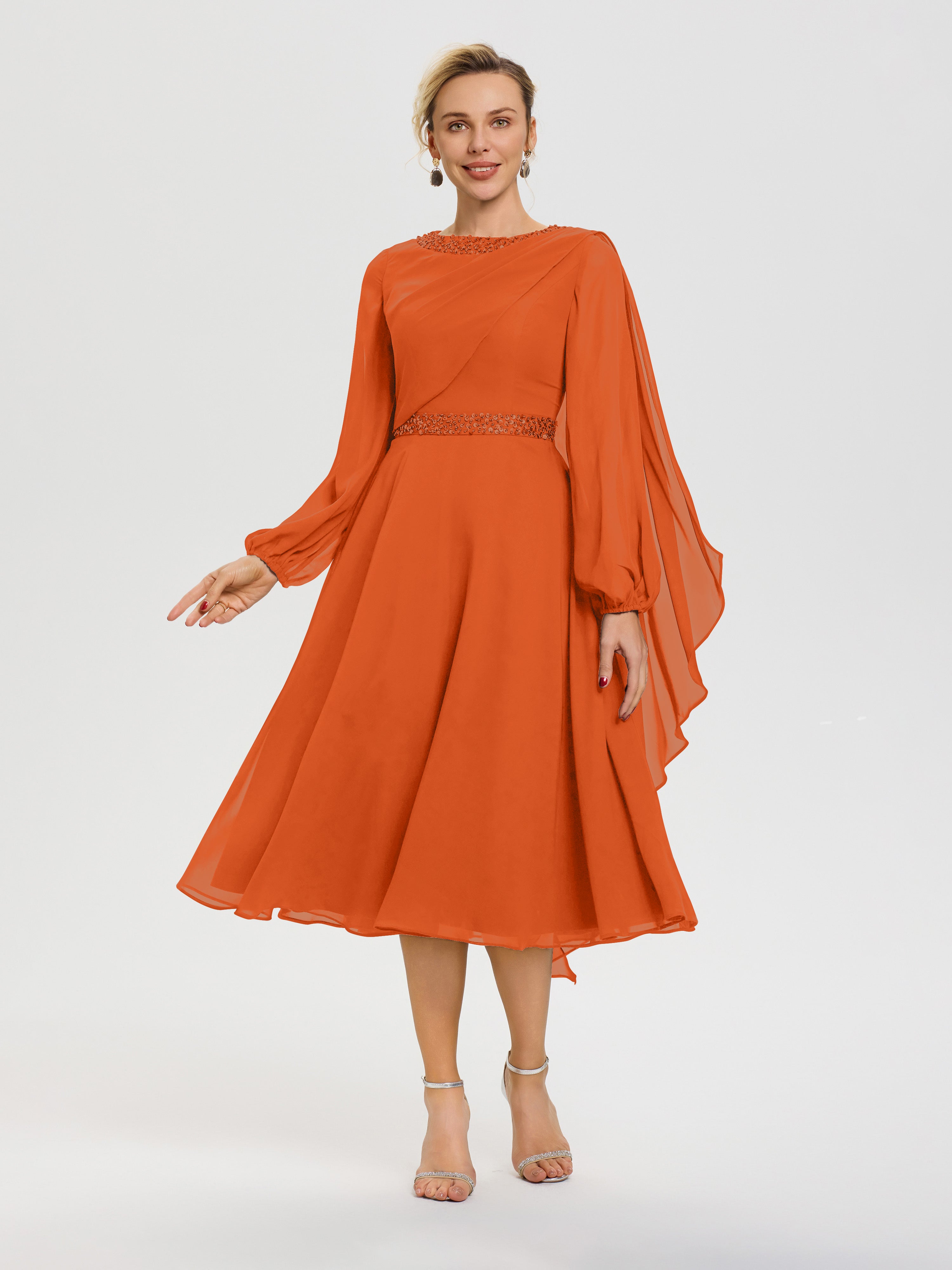 Burnt Orange Dresses For Mother Of The Bride Elegant A-Line Beading Lo Burnt Orange Dresses For Mother Of The Bride Elegant A-Line Beading Lo