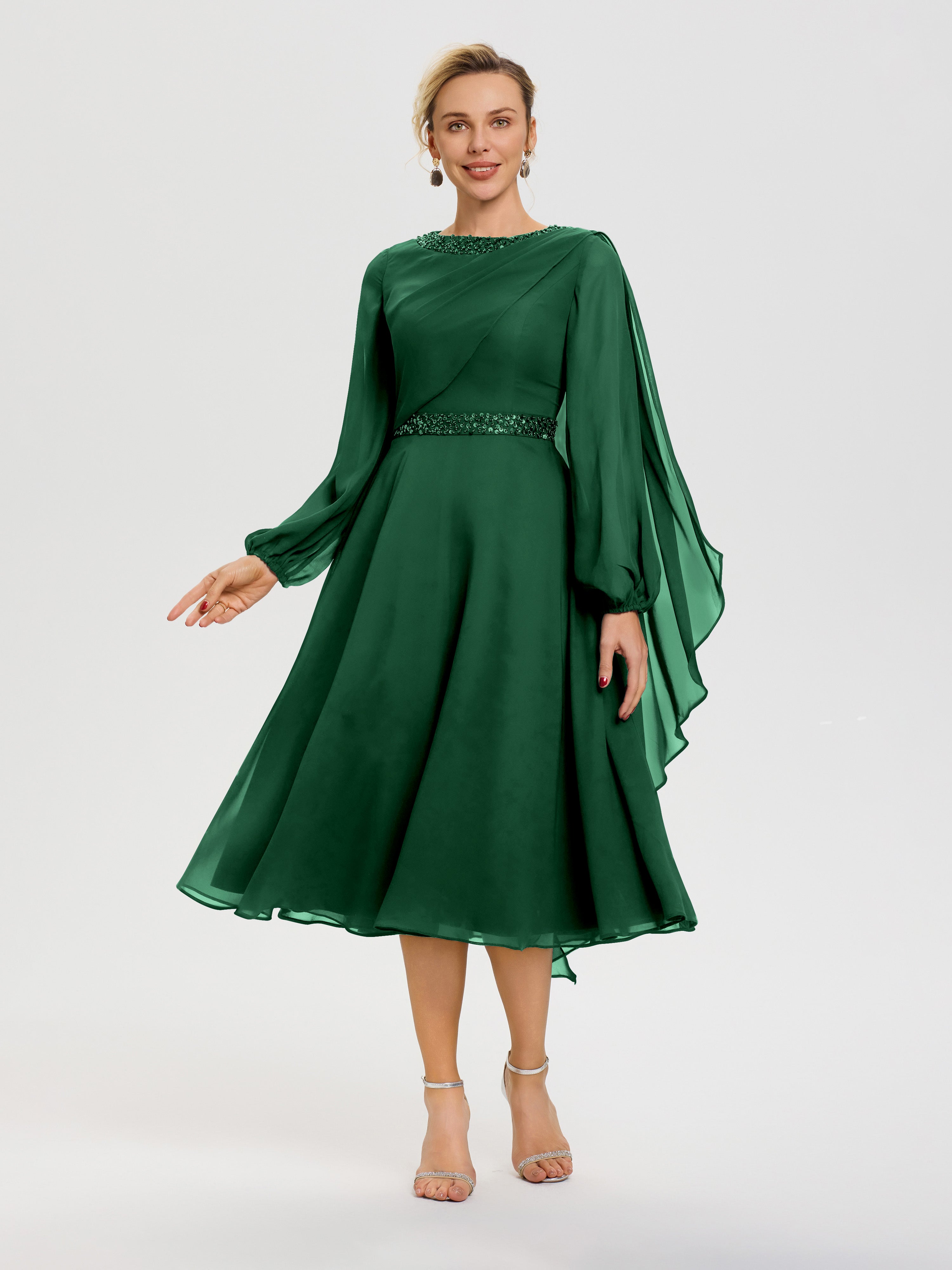 Mother Of The Bride Dark Green Dress Elegant A-Line Beading Long Sleev Mother Of The Bride Dark Green Dress Elegant A-Line Beading Long Sleev