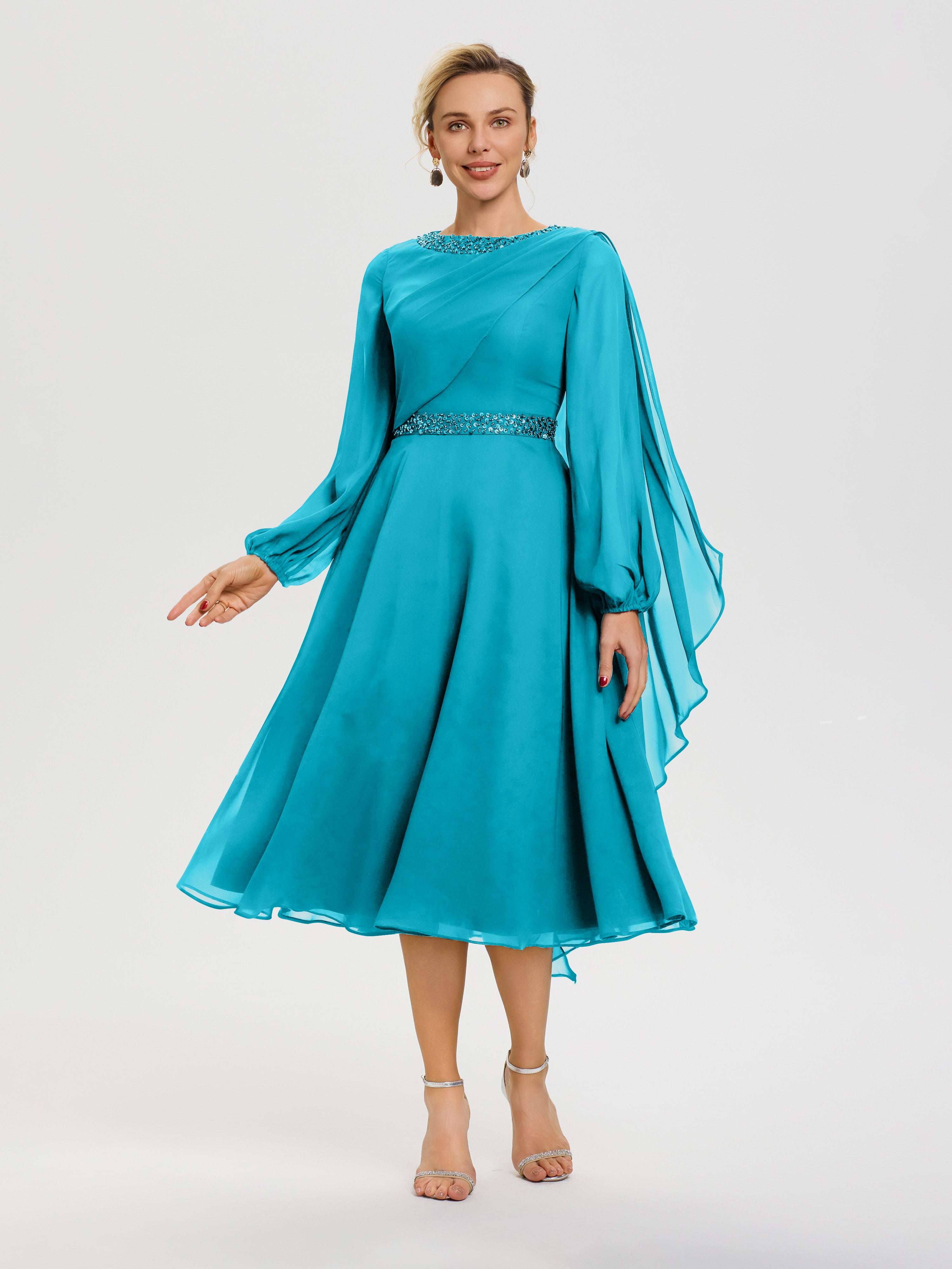 Mother Of The Bride Jade Elegant A-Line Beading Long Sleeves Tea-Length Chiffon Mother Of The Bride Dress Mother Of The Bride Jade Elegant A-Line Beading Long Sleeves Tea-Length Chiffon Mother Of The Bride Dress