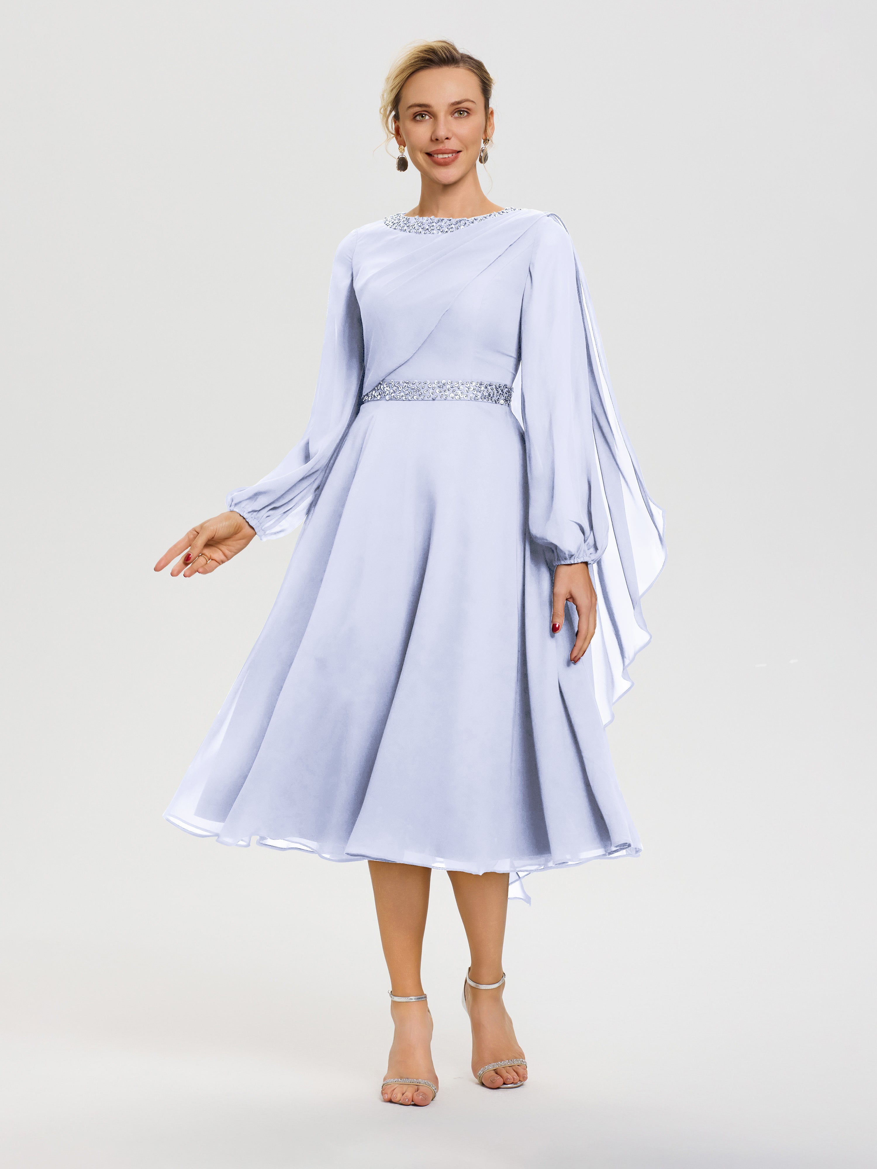 Mother Of The Bride Lavender Elegant A-Line Beading Long Sleeves Tea-L Mother Of The Bride Lavender Elegant A-Line Beading Long Sleeves Tea-L