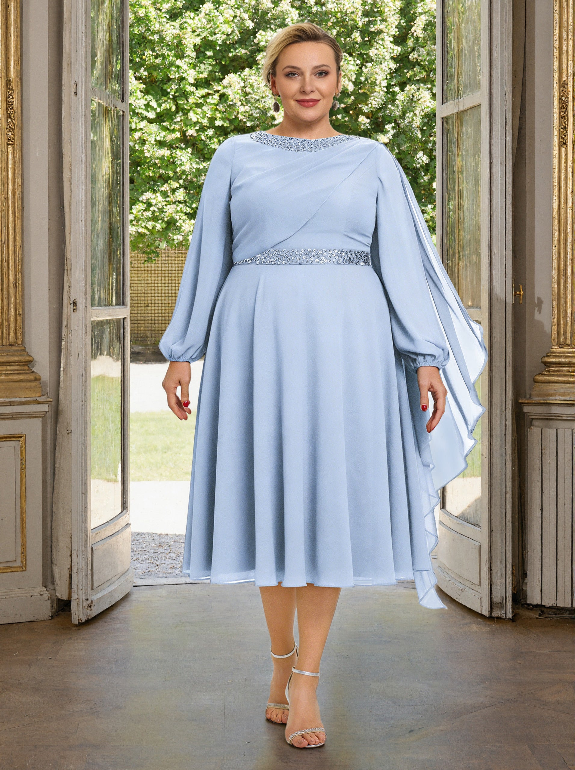 Cicinia Sky Blue Plus Size Mother Of The Bride Dress With Sleeves Long Cicinia Sky Blue Plus Size Mother Of The Bride Dress With Sleeves Long