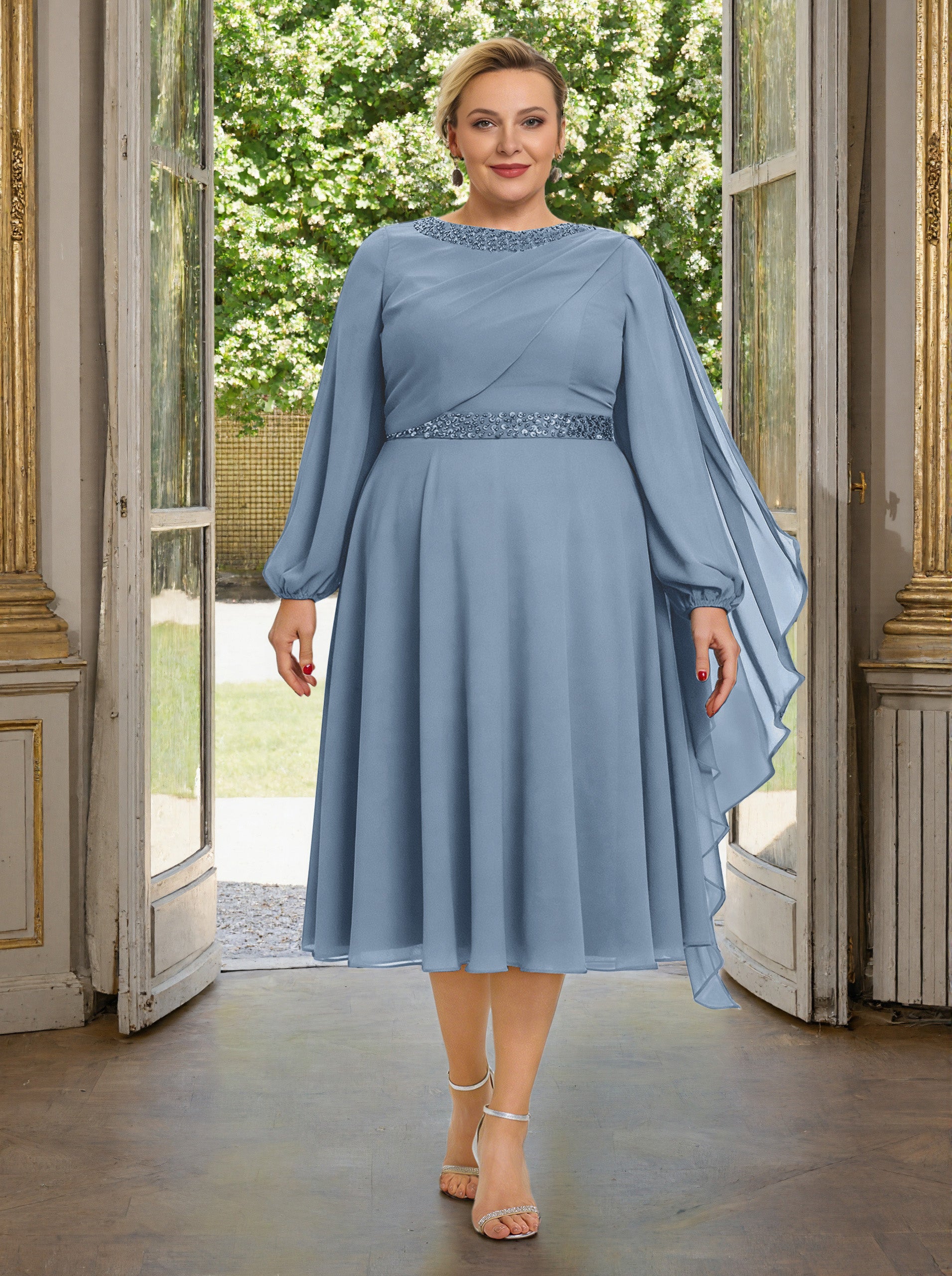 blue dress for baby girl Cicinia Slate Blue Plus Size Mother Of The Bride Dress With Sleeves Lo