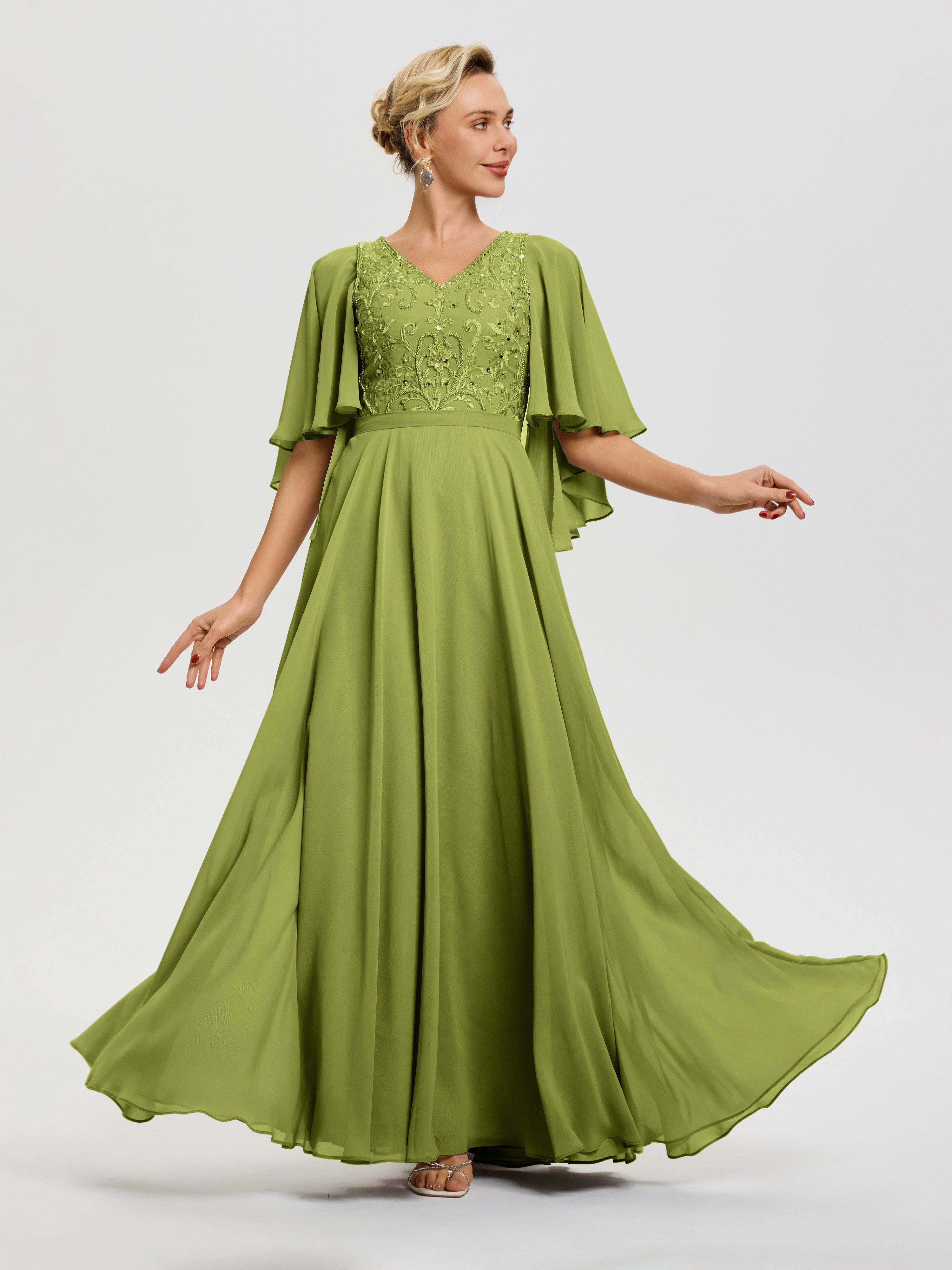 Clover Mother Of The Bride Dress For Beach Wedding V-Neck A-Line Half Sleeves Ruched Zipper Long Chiffon Mother Of The Bride Dress Clover Mother Of The Bride Dress For Beach Wedding V-Neck A-Line Half Sleeves Ruched Zipper Long Chiffon Mother Of The Bride Dress