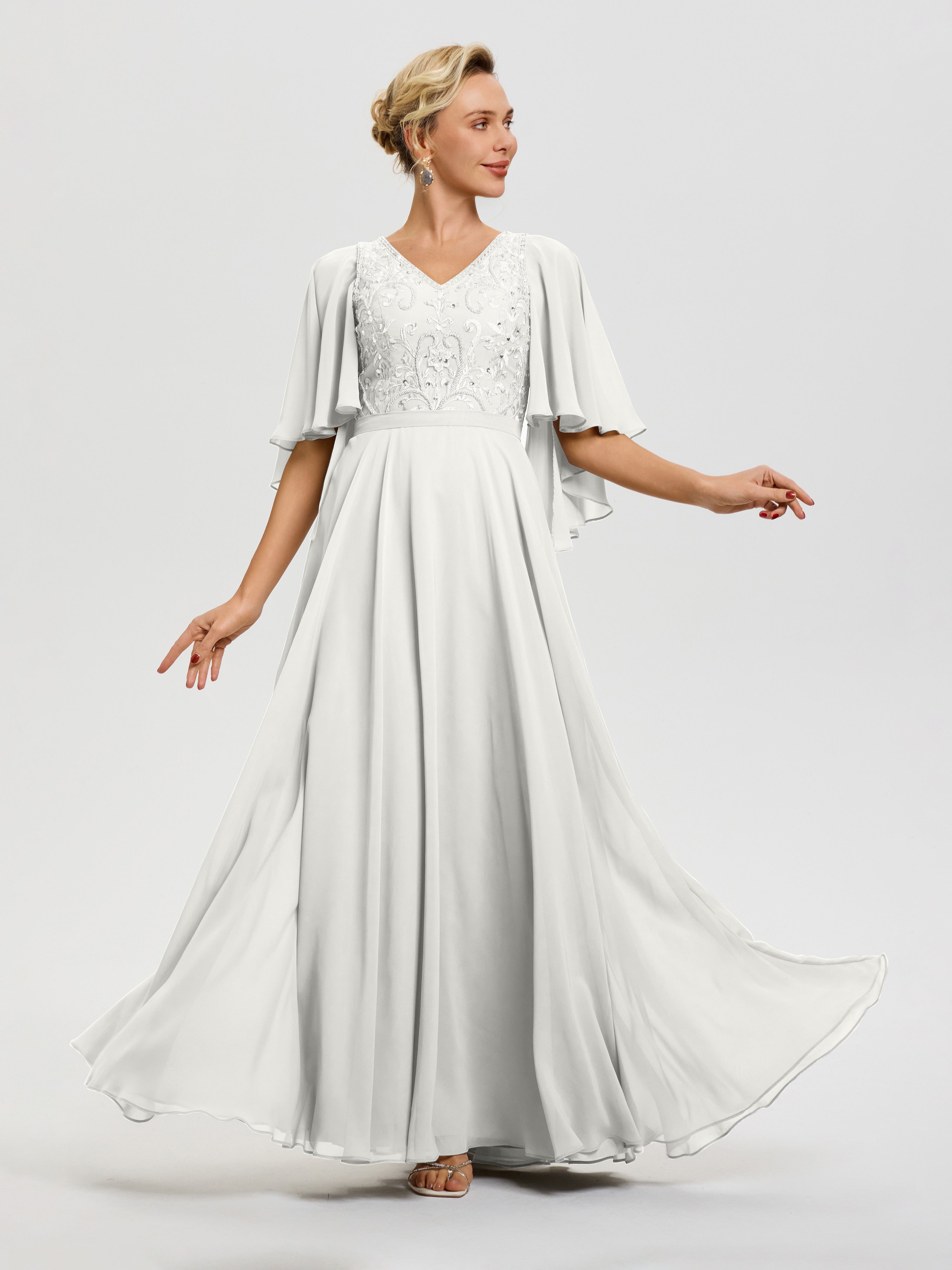 ivory lace mother of the bride dress A-Line/Princess Sweetheart Neck 3/4 Length Sleeves Floor-Length Mother Of The Bride Dresses With Lace, Ruffles & Appliques Ivory