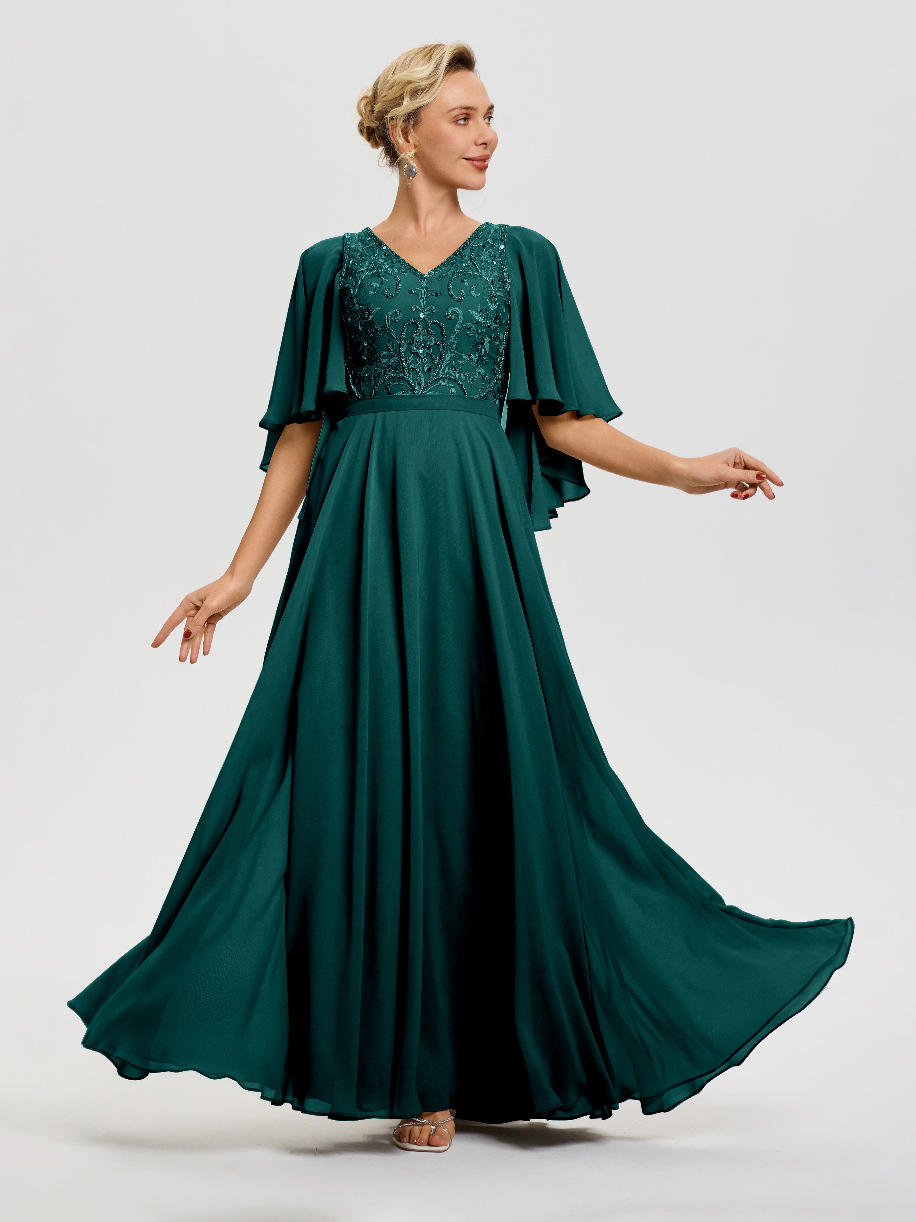 long sleeve peacock dress Peacock Blue A Line Long Sleeves Mother of the Bride Dress with Slit