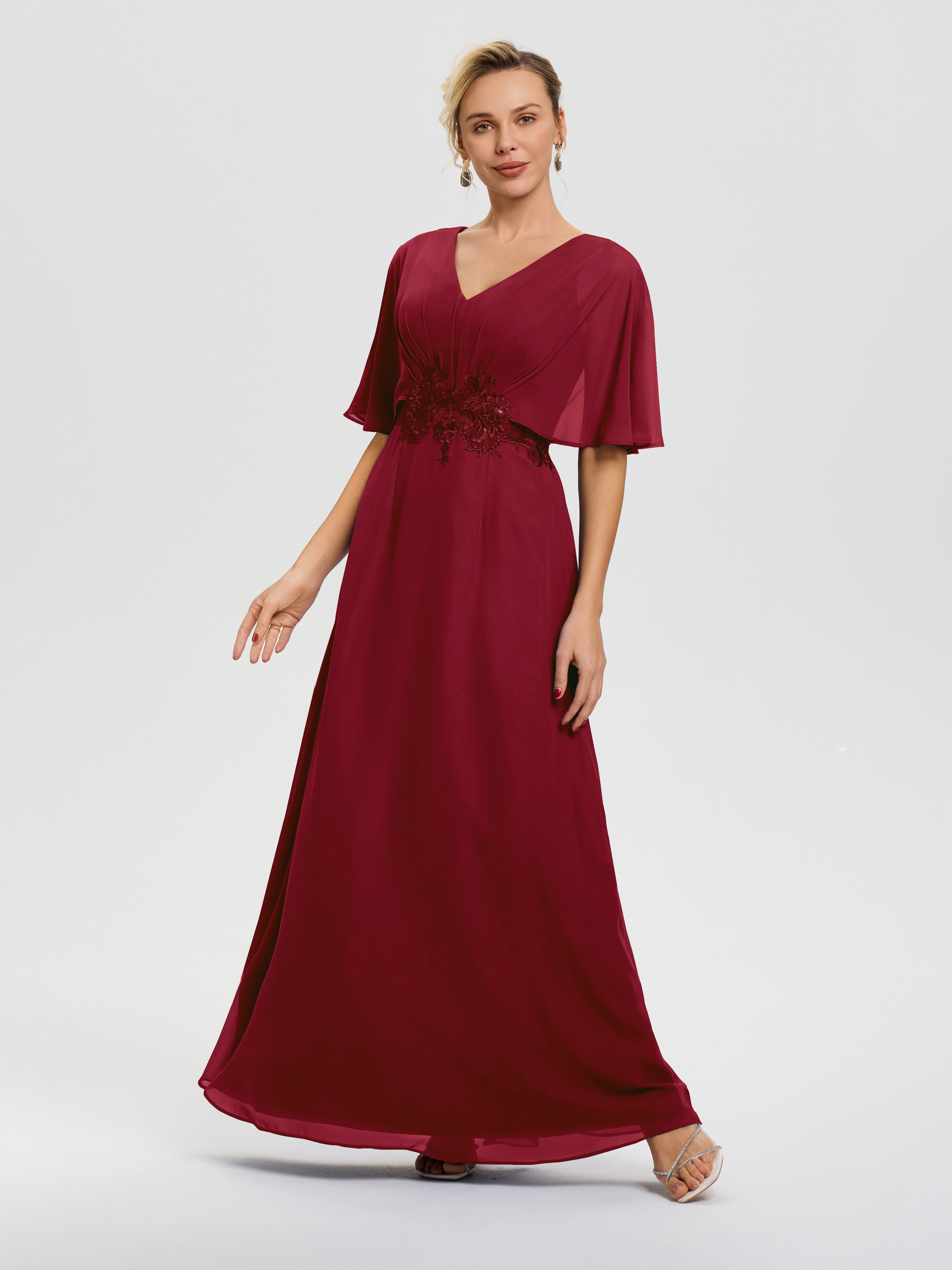 Burgundy Mother Of The Bride Dresses Plus Size A-Line V-Neck Half Slee Burgundy Mother Of The Bride Dresses Plus Size A-Line V-Neck Half Slee