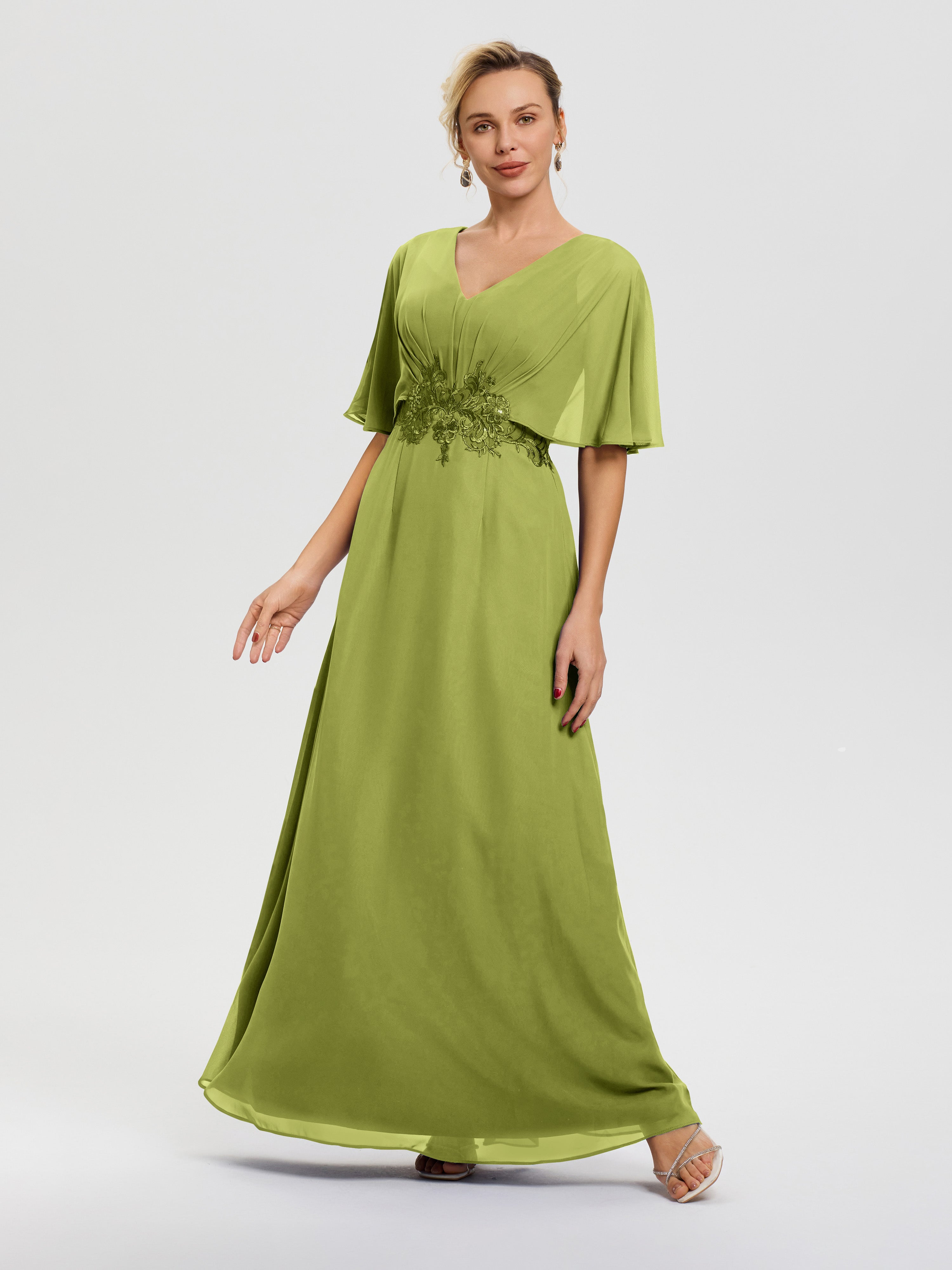 Clover Dress For Wedding Mother Of The Bride A-Line V-Neck Half Sleeves Appliques Waist Floor Length Chiffon Mother Of The Bride Dress Clover Dress For Wedding Mother Of The Bride A-Line V-Neck Half Sleeves Appliques Waist Floor Length Chiffon Mother Of The Bride Dress