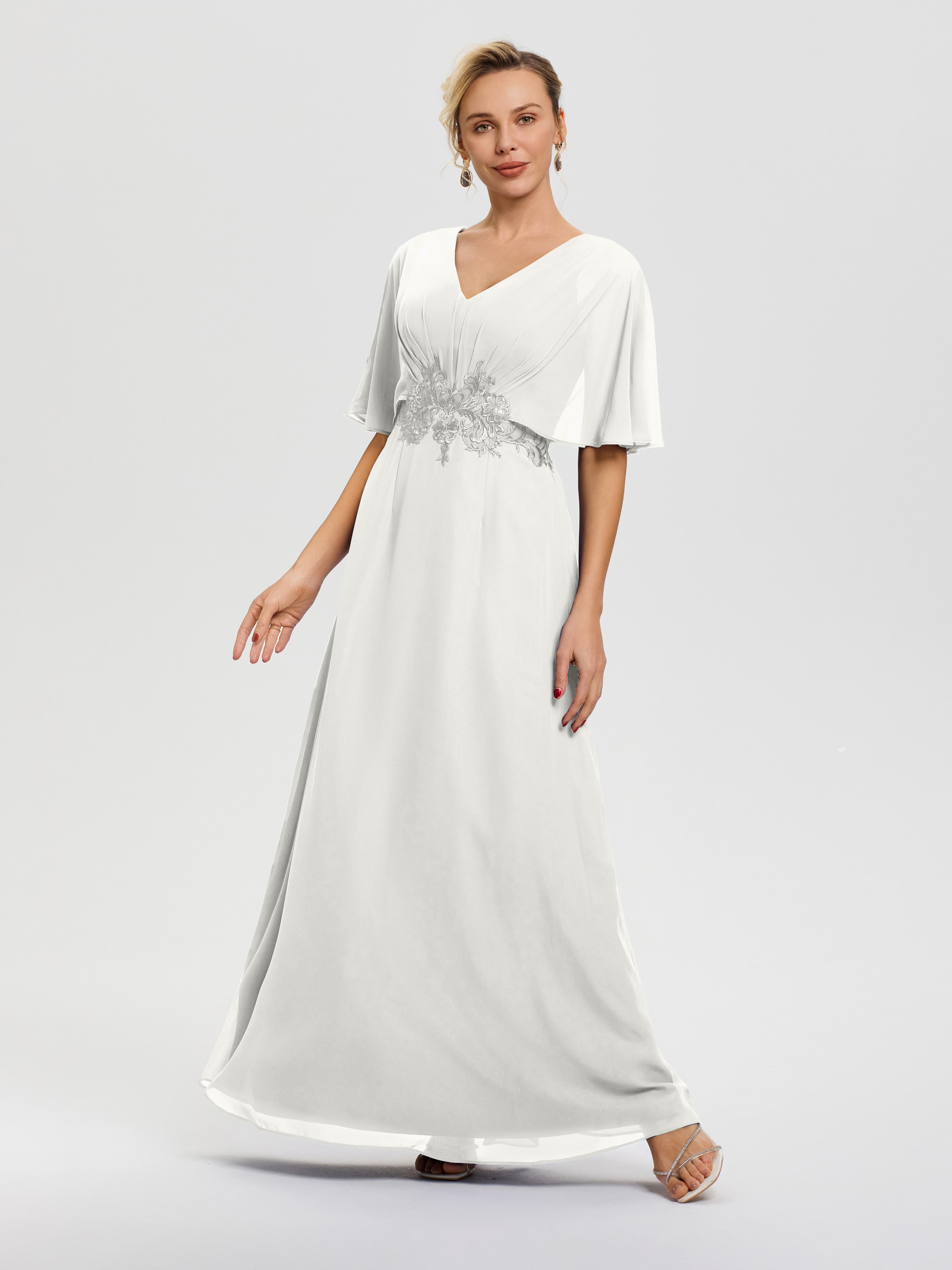 Black And Ivory Mother Of The Bride Dresses A-Line V-Neck Half Sleeves Appliques Waist Floor Length Chiffon Mother Of The Bride Dress Black And Ivory Mother Of The Bride Dresses A-Line V-Neck Half Sleeves Appliques Waist Floor Length Chiffon Mother Of The Bride Dress