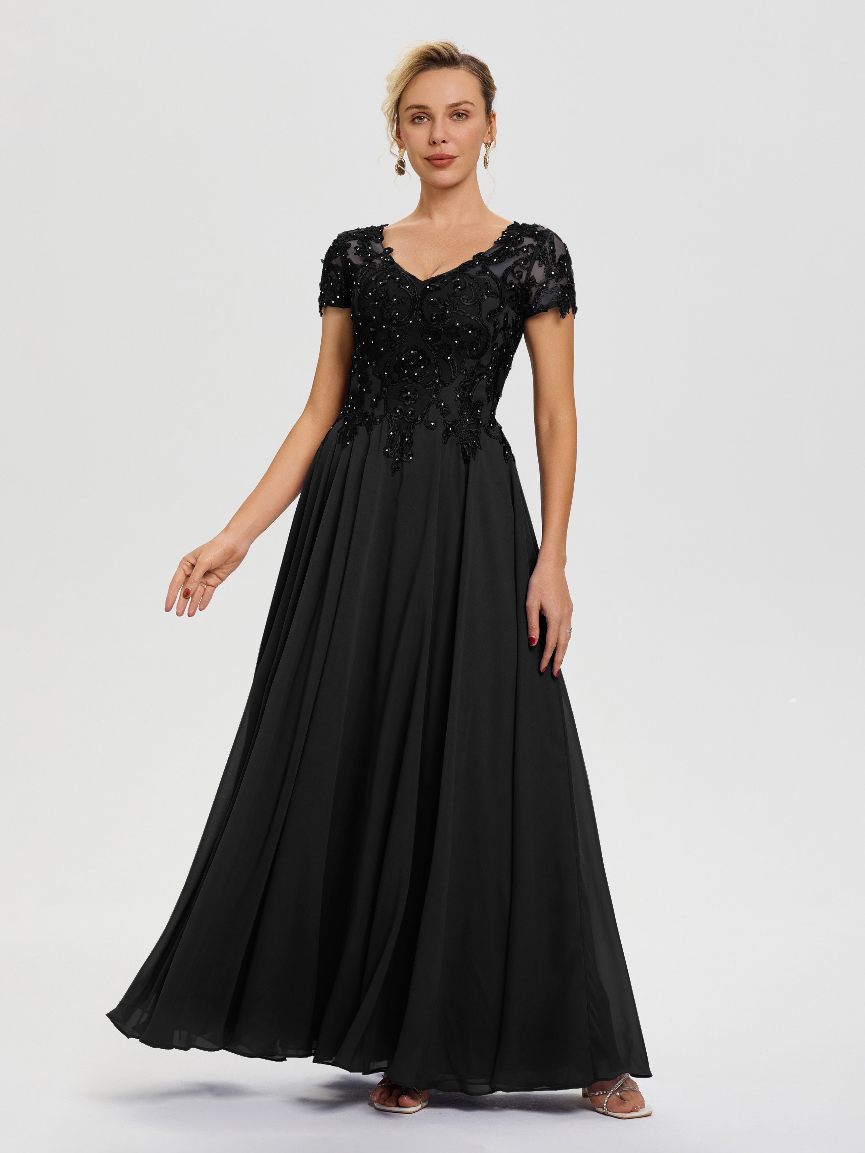 Best Black Mother Of The Bride Dresses A-Line Lace Sleeves V-Neck Long Best Black Mother Of The Bride Dresses A-Line Lace Sleeves V-Neck Long