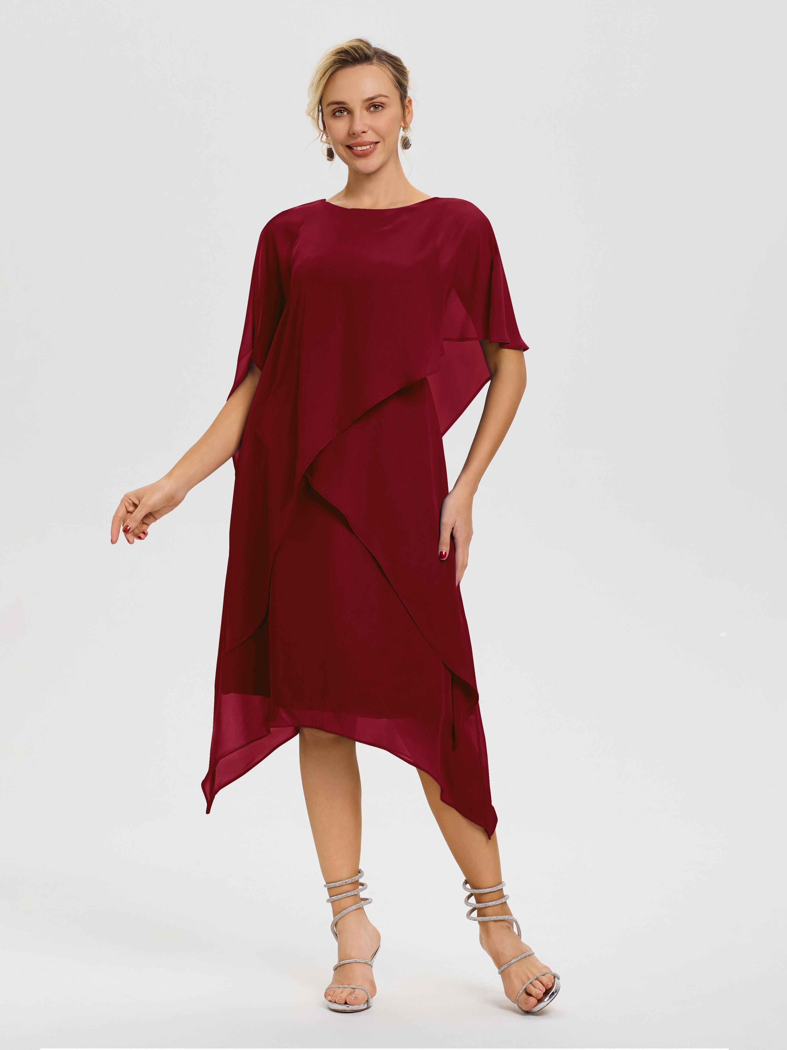 Burgundy Mother Of The Bride Dress Knee Length Elegant Jewel A-Line Sleeves V-Neck Knee Length Chiffon Mother Of The Bride Dress Burgundy Mother Of The Bride Dress Knee Length Elegant Jewel A-Line Sleeves V-Neck Knee Length Chiffon Mother Of The Bride Dress