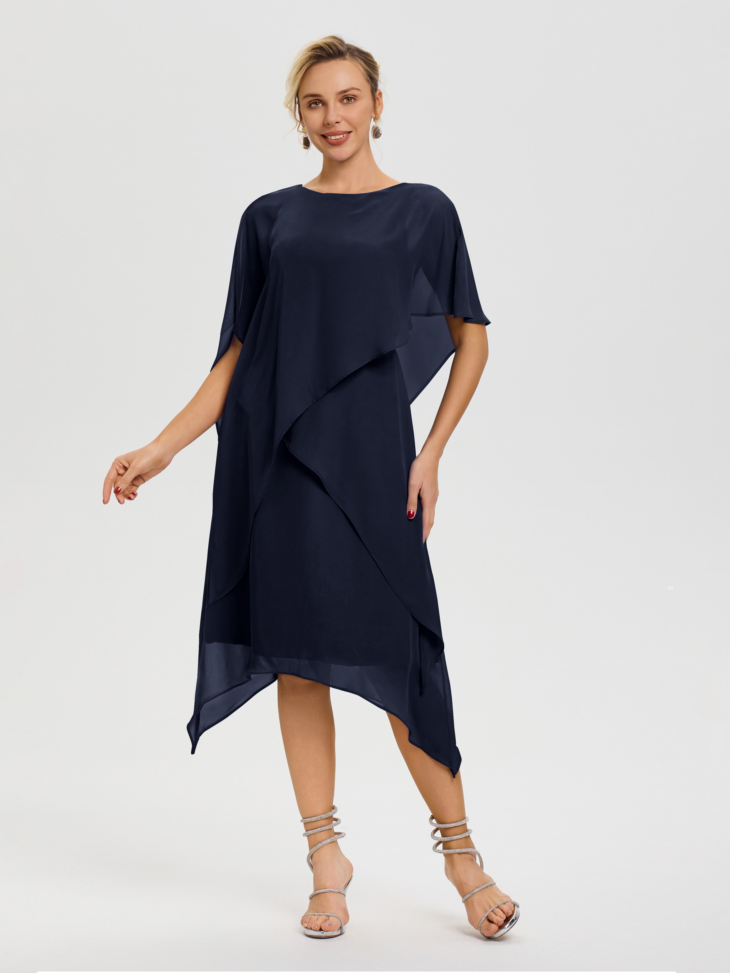 Navy Blue Mother Of The Bride Dress With Sleeves Elegant Jewel A-Line Navy Blue Mother Of The Bride Dress With Sleeves Elegant Jewel A-Line
