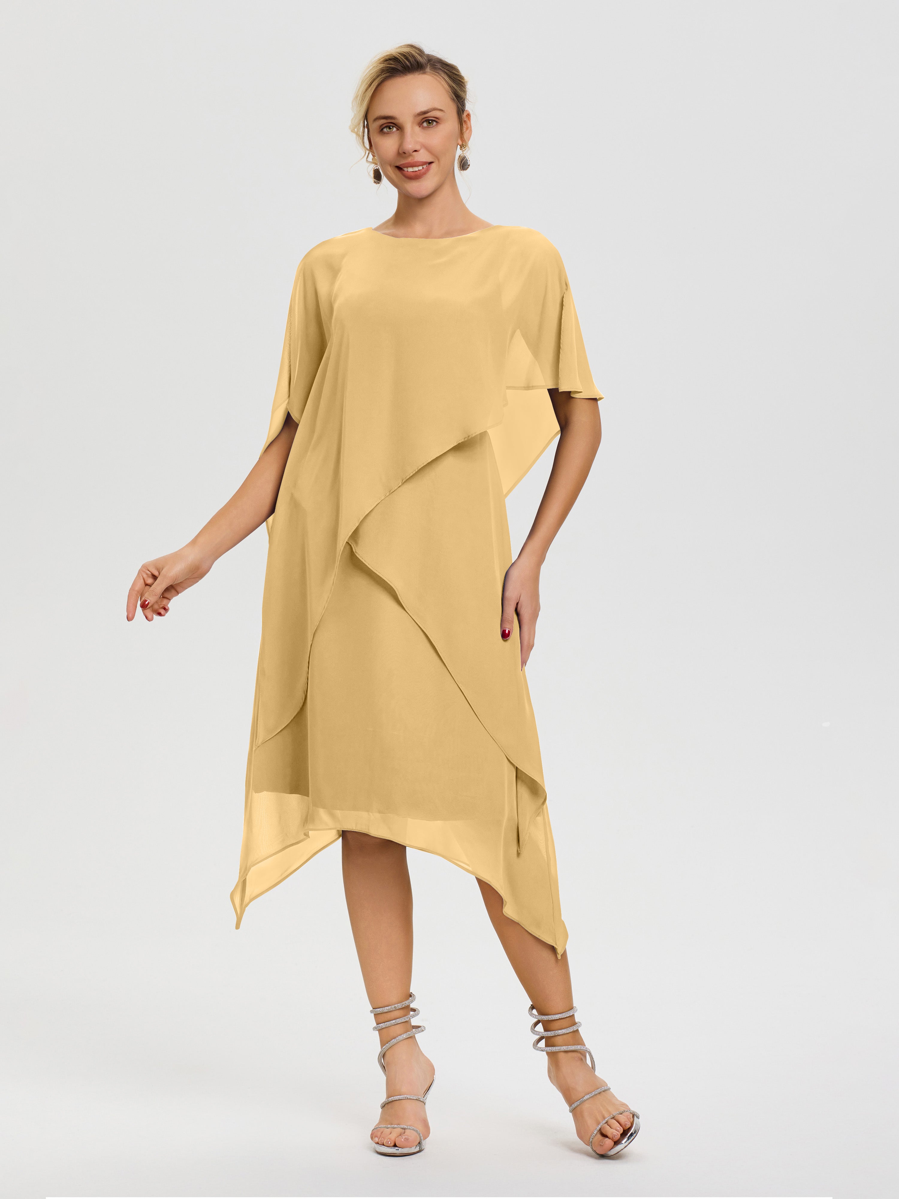Mother Of The Bride Dresses Gold Color Elegant Jewel A-Line Sleeves V- Mother Of The Bride Dresses Gold Color Elegant Jewel A-Line Sleeves V-