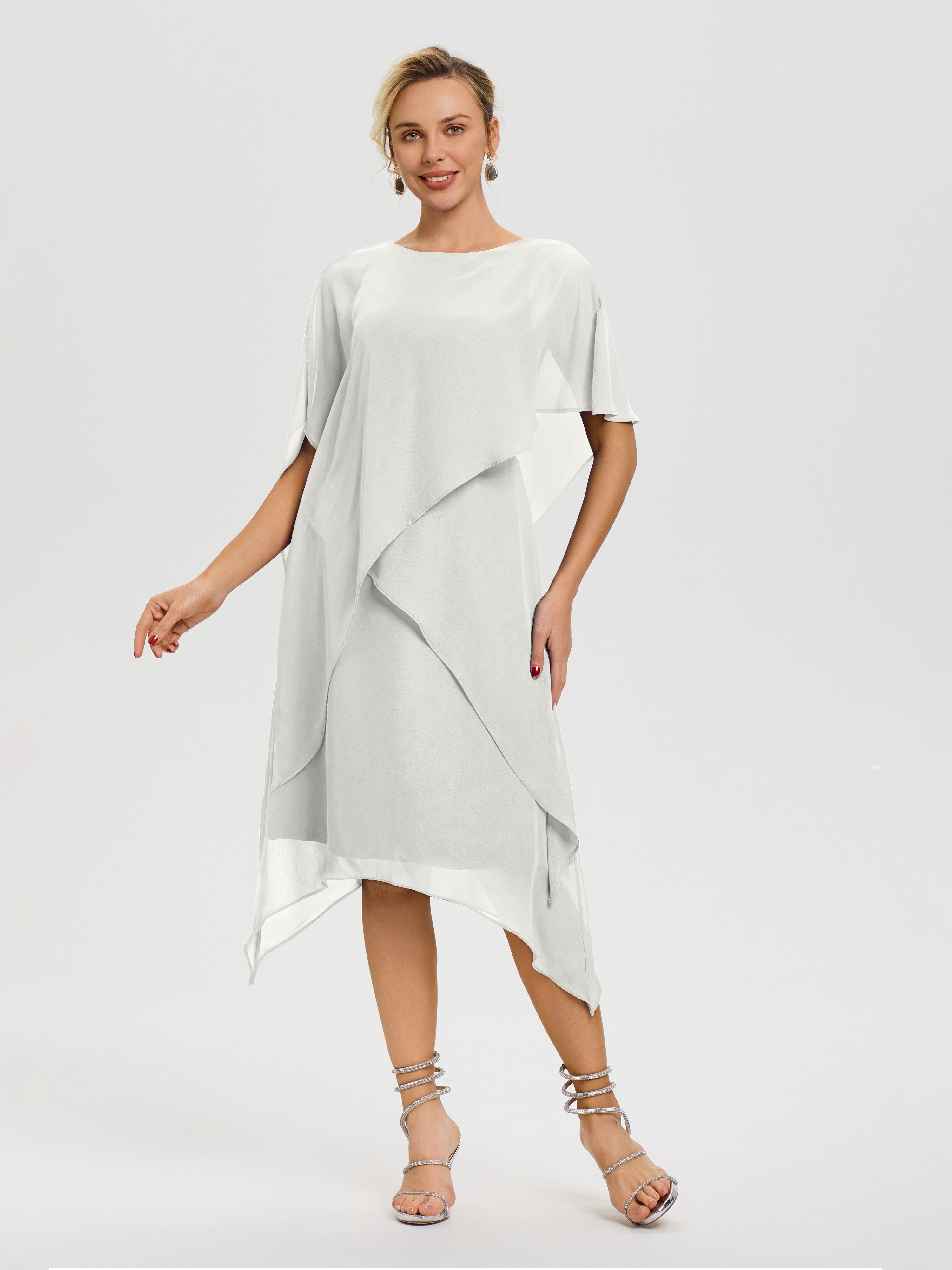 ivory plus size dress Ivory Mother Of The Bride Plus Size Dresses Elegant Jewel A-Line Sleeves V-Neck Knee Length Chiffon Mother Of The Bride Dress