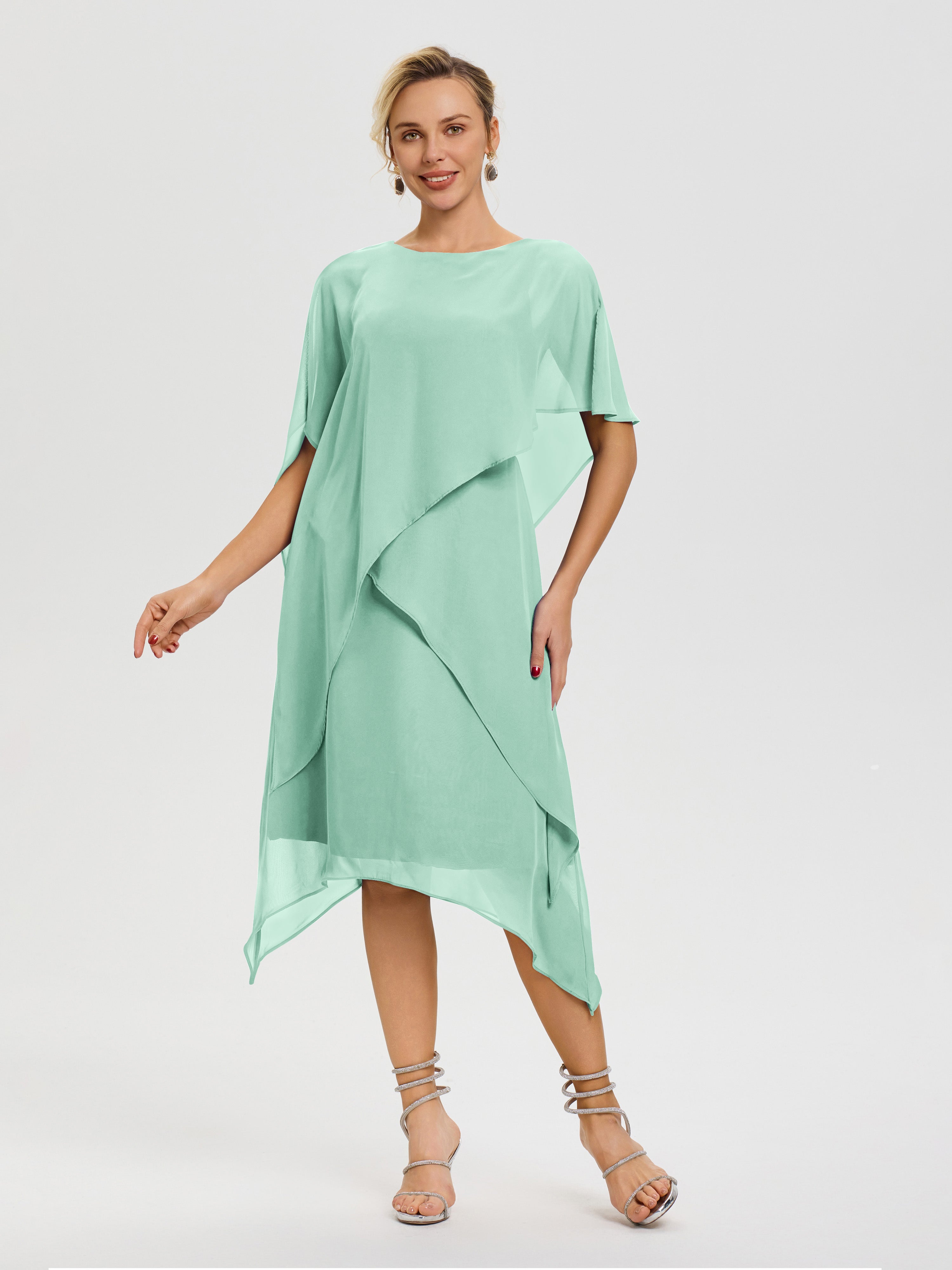 Mother Of The Bride Mint Green Dress Elegant Jewel A-Line Sleeves V-Neck Knee Length Chiffon Mother Of The Bride Dress Mother Of The Bride Mint Green Dress Elegant Jewel A-Line Sleeves V-Neck Knee Length Chiffon Mother Of The Bride Dress