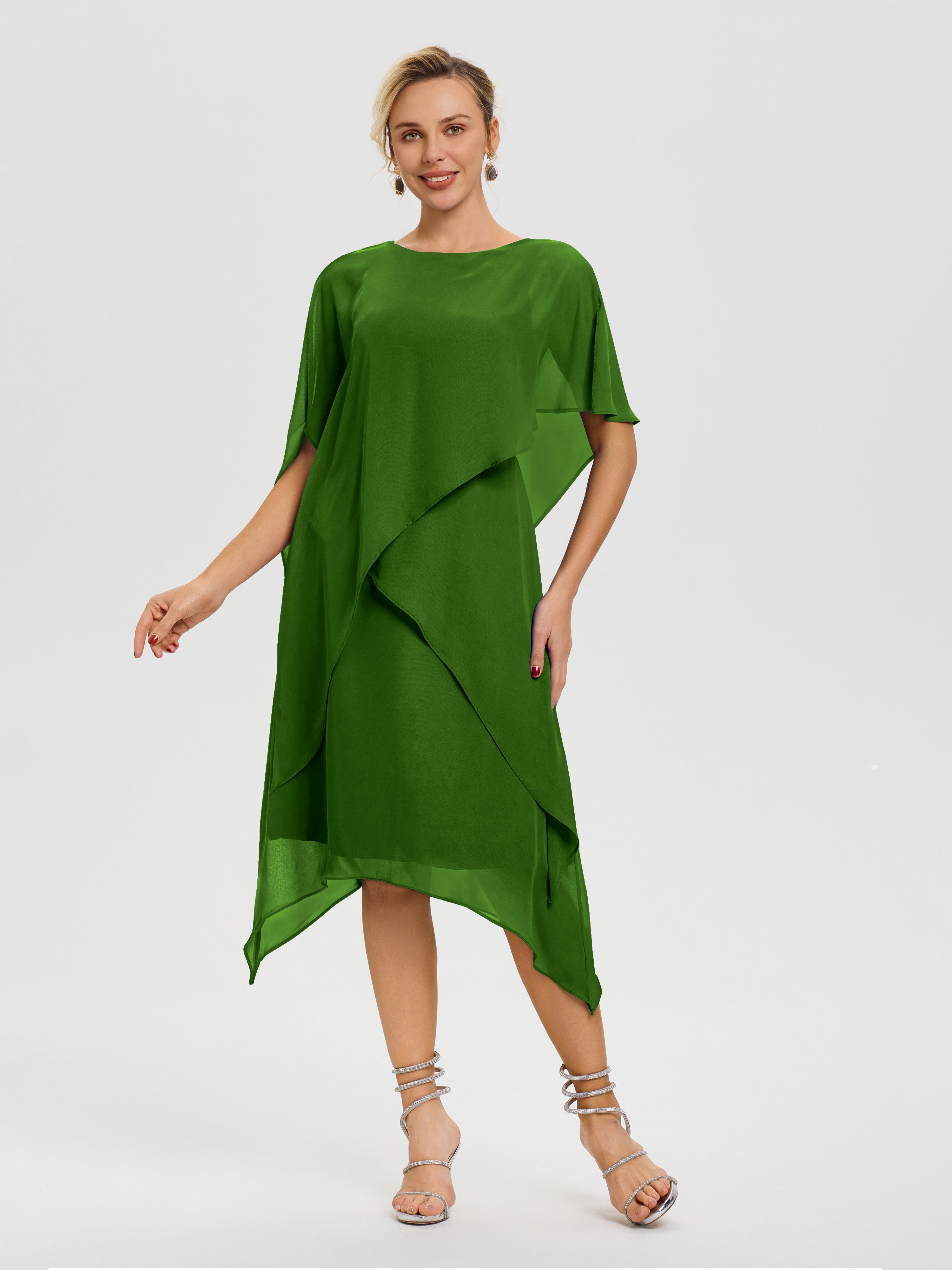 Mother Of The Bride Moss Outfits Elegant Jewel A-Line Sleeves V-Neck Knee Length Chiffon Mother Of The Bride Dress Mother Of The Bride Moss Outfits Elegant Jewel A-Line Sleeves V-Neck Knee Length Chiffon Mother Of The Bride Dress