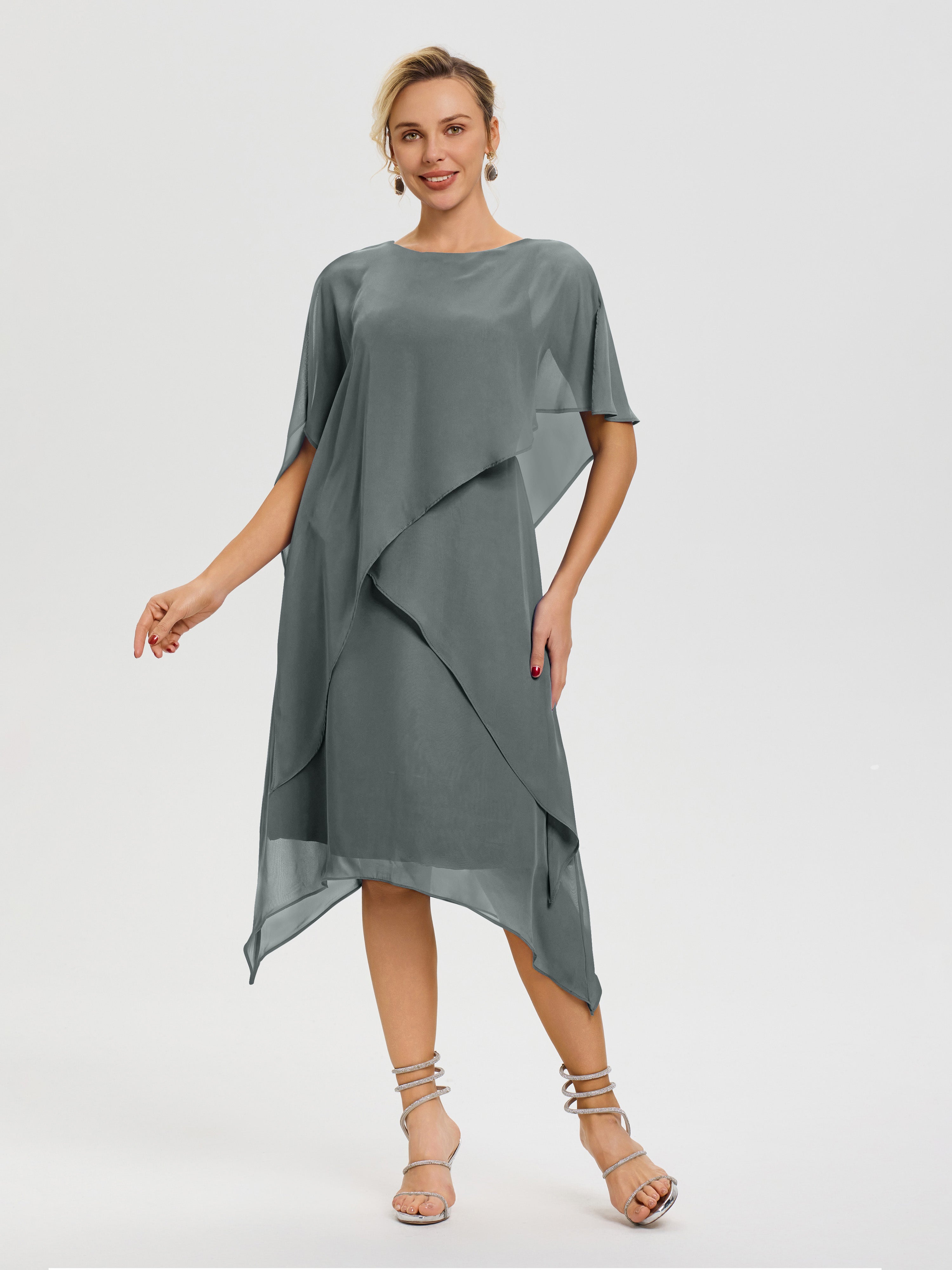 elegant grey dresses Evening 2019 A-Line / Princess Spaghetti Straps Bow Lace Flower Appliques 3/4 Sleeve Backless Floor-Length / Long Formal Dresses Shown Color Steel Gray Mother Of The