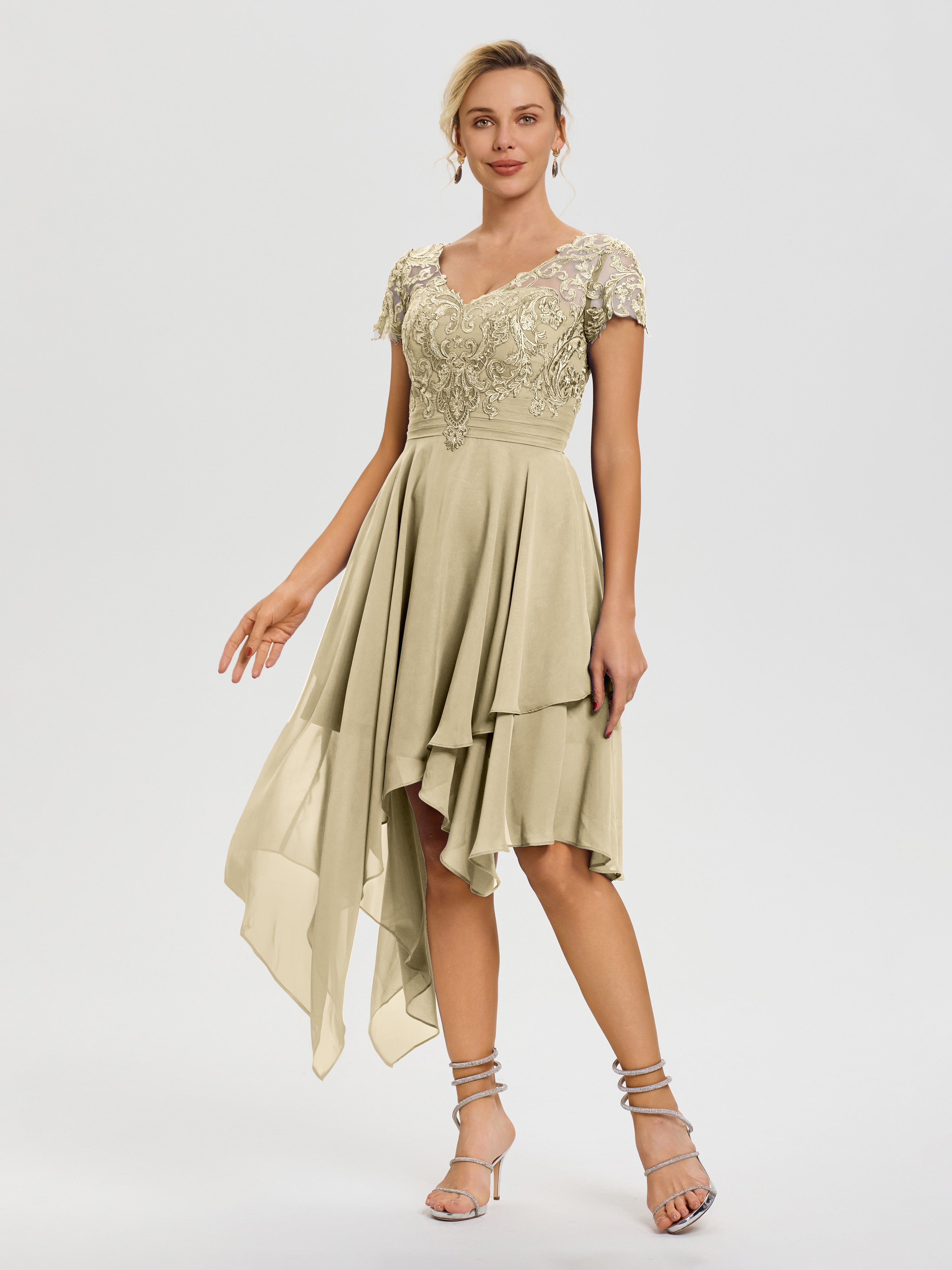 Champagne Colored Mother Of The Bride Dresses Asymmetrical Sleeves A-L Champagne Colored Mother Of The Bride Dresses Asymmetrical Sleeves A-L