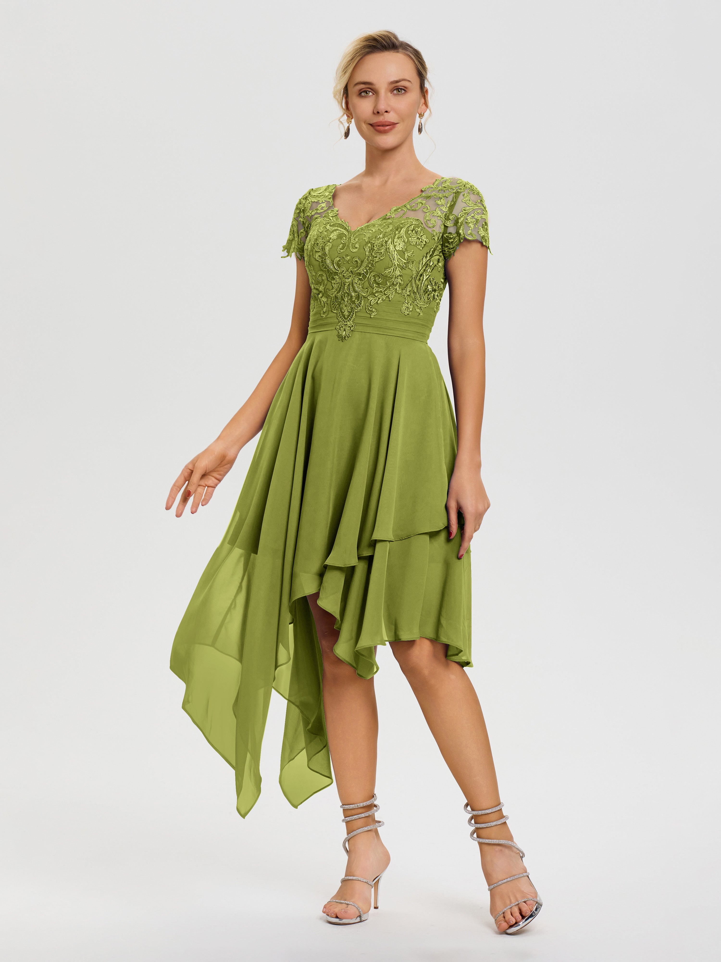 Mother Of The Bride Clover Dresses Asymmetrical Sleeves A-Line V-Neck Mother Of The Bride Clover Dresses Asymmetrical Sleeves A-Line V-Neck