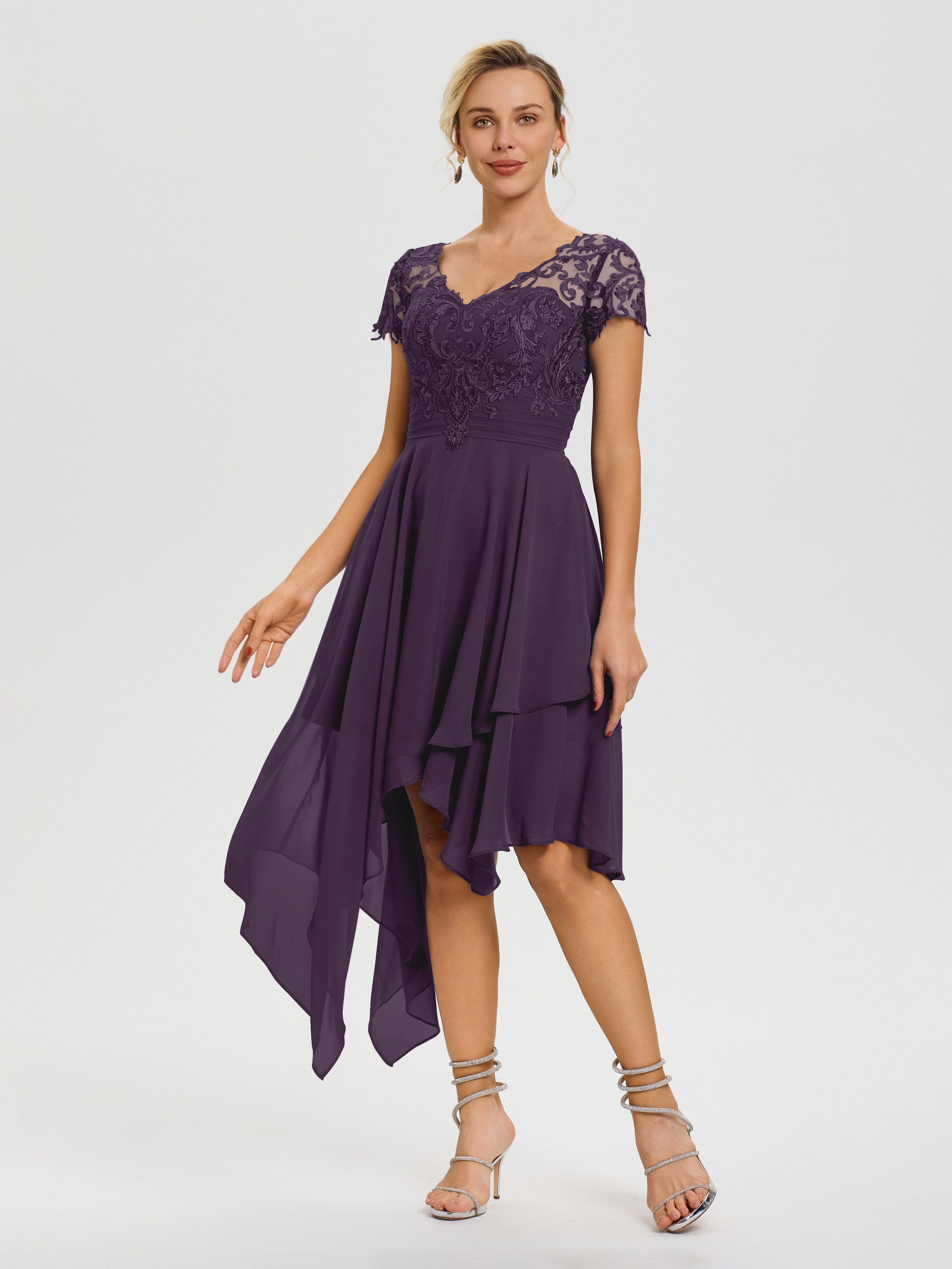 Plum Color Mother Of The Bride Dresses Asymmetrical Sleeves A-Line V-N Plum Color Mother Of The Bride Dresses Asymmetrical Sleeves A-Line V-N