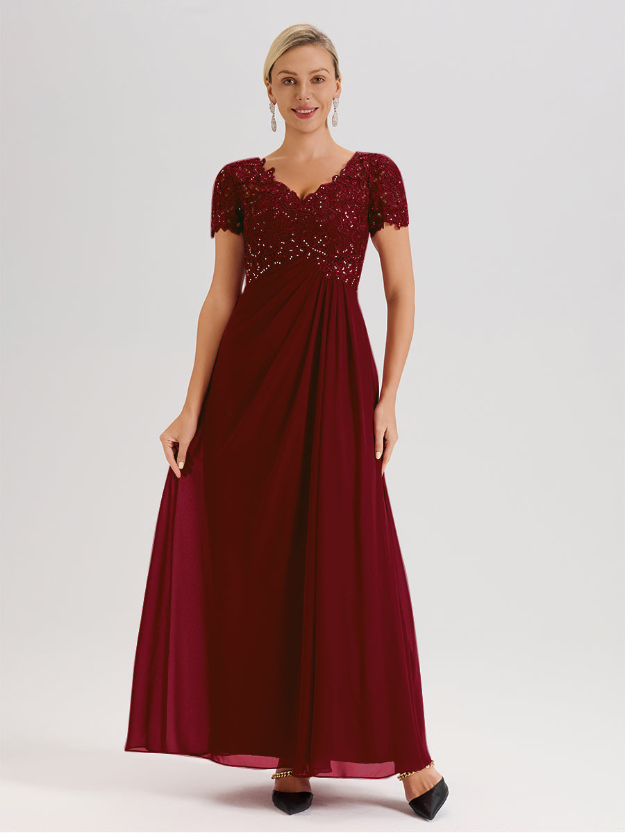 Cicinia Burgundy Mother Of The Groom Dress Long Chiffon Lace A-line Sh